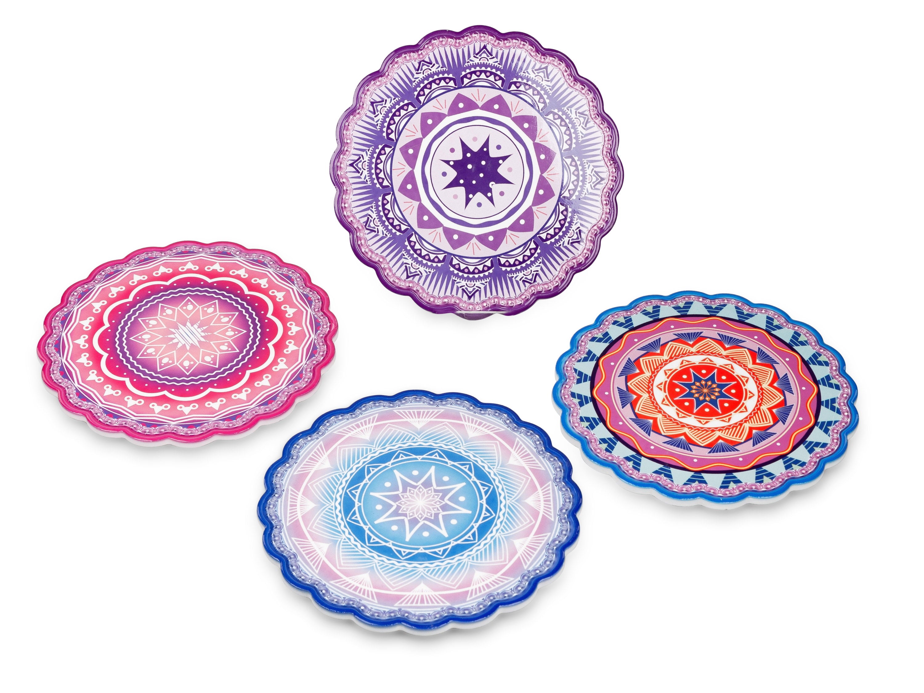 Beautiful coaster table coaster in a set of 4 Mandala design made of stoneware and cork base colorful