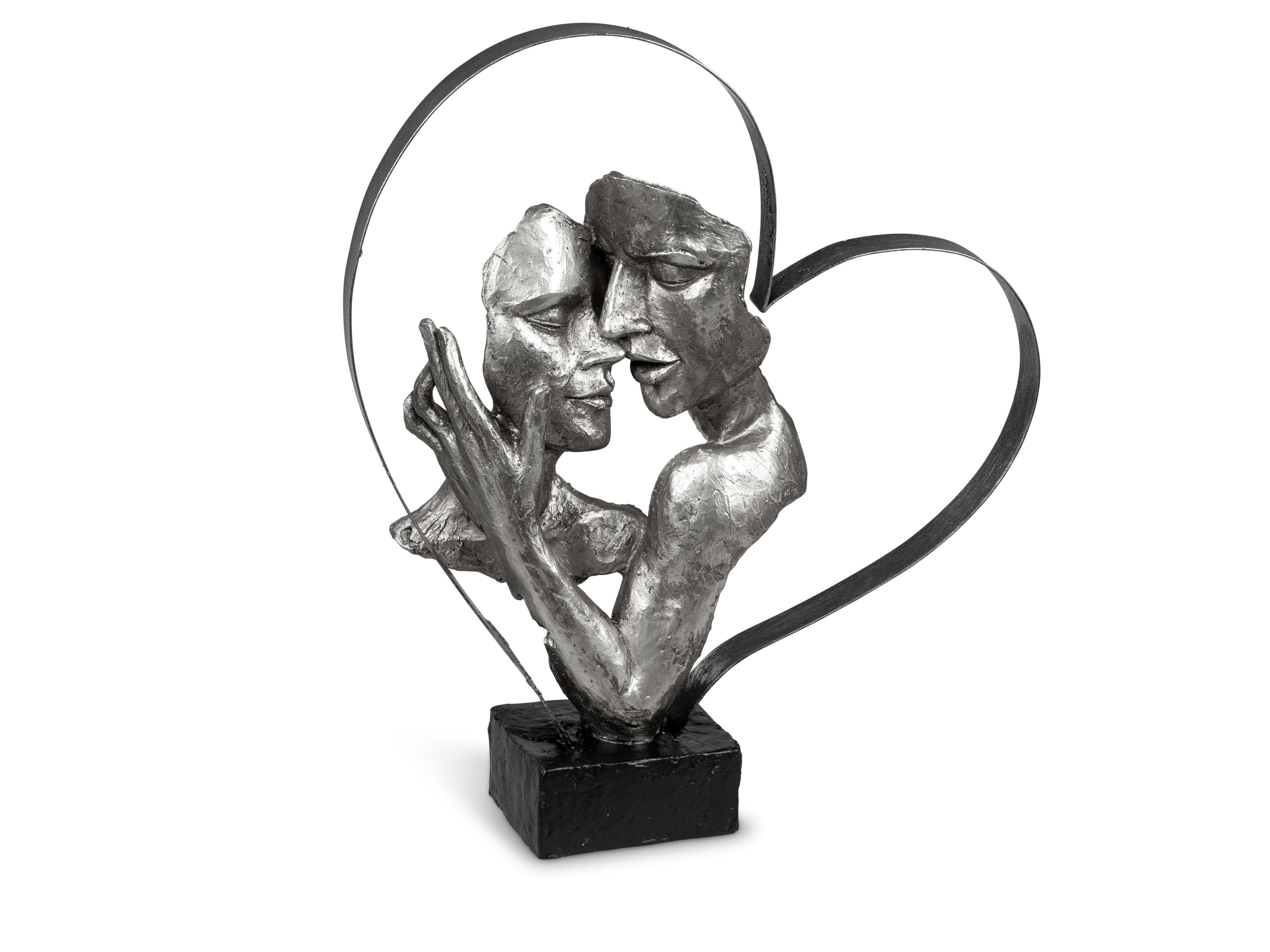 Sculpture décorative exclusive de buste d'amoureux en pierre artificielle aux couleurs antiques, hauteur 37 cm