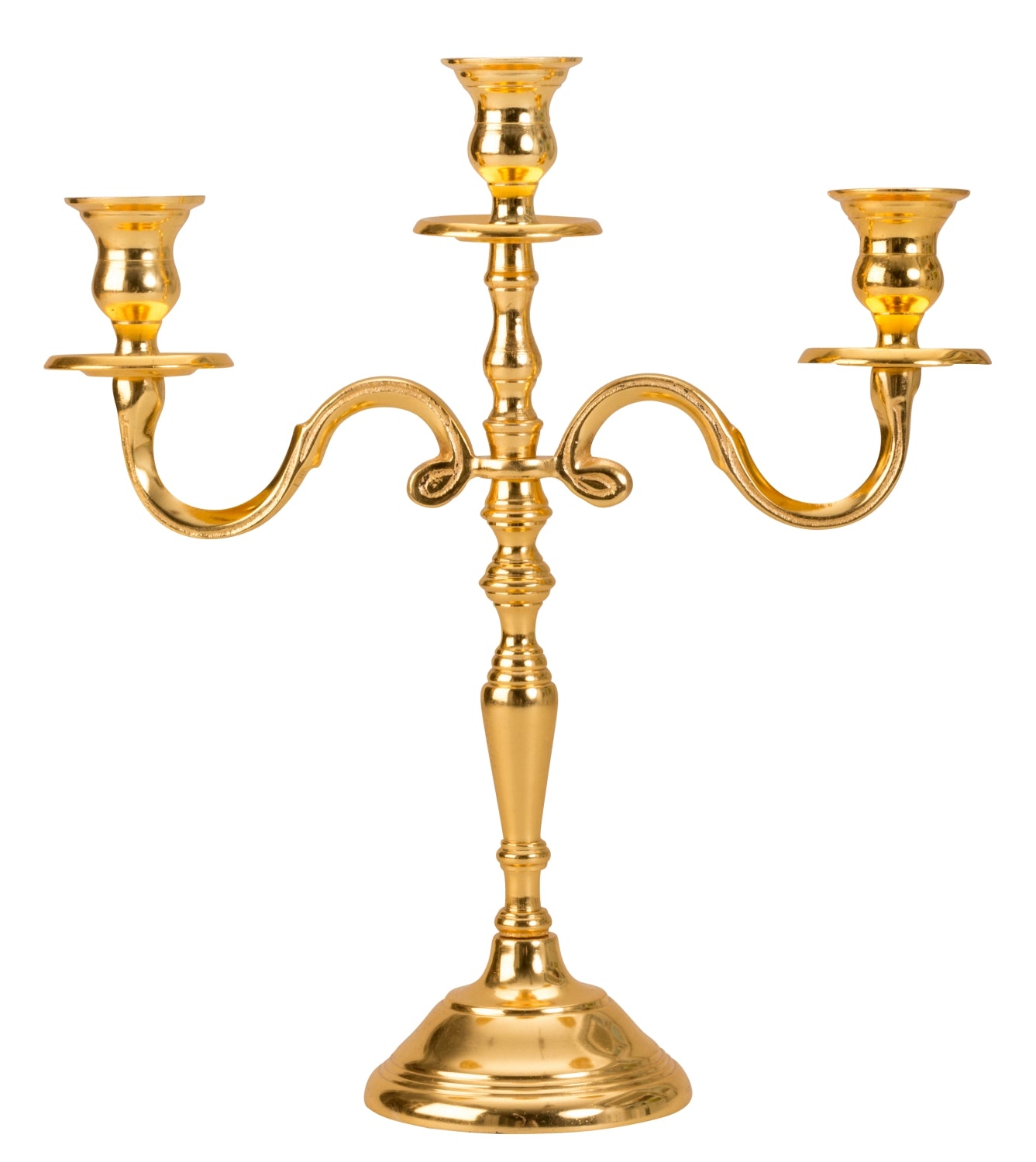 Candlestick 3-armed candlestick candelabra made of metal, outside gold-plated, height 31 cm