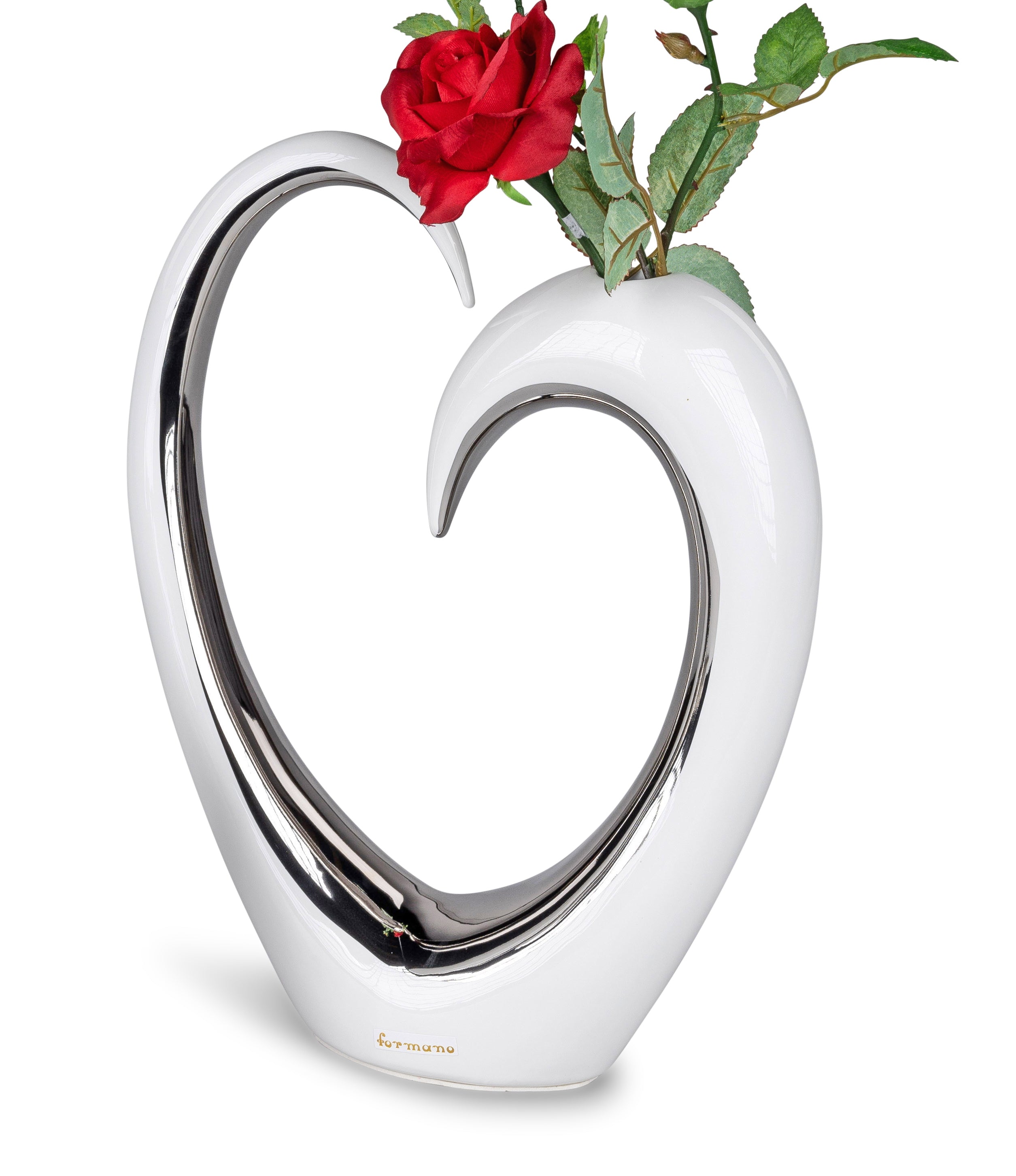 Modern decorative vase flower vase table vase heart-shaped ceramic white/silver 23x32 cm