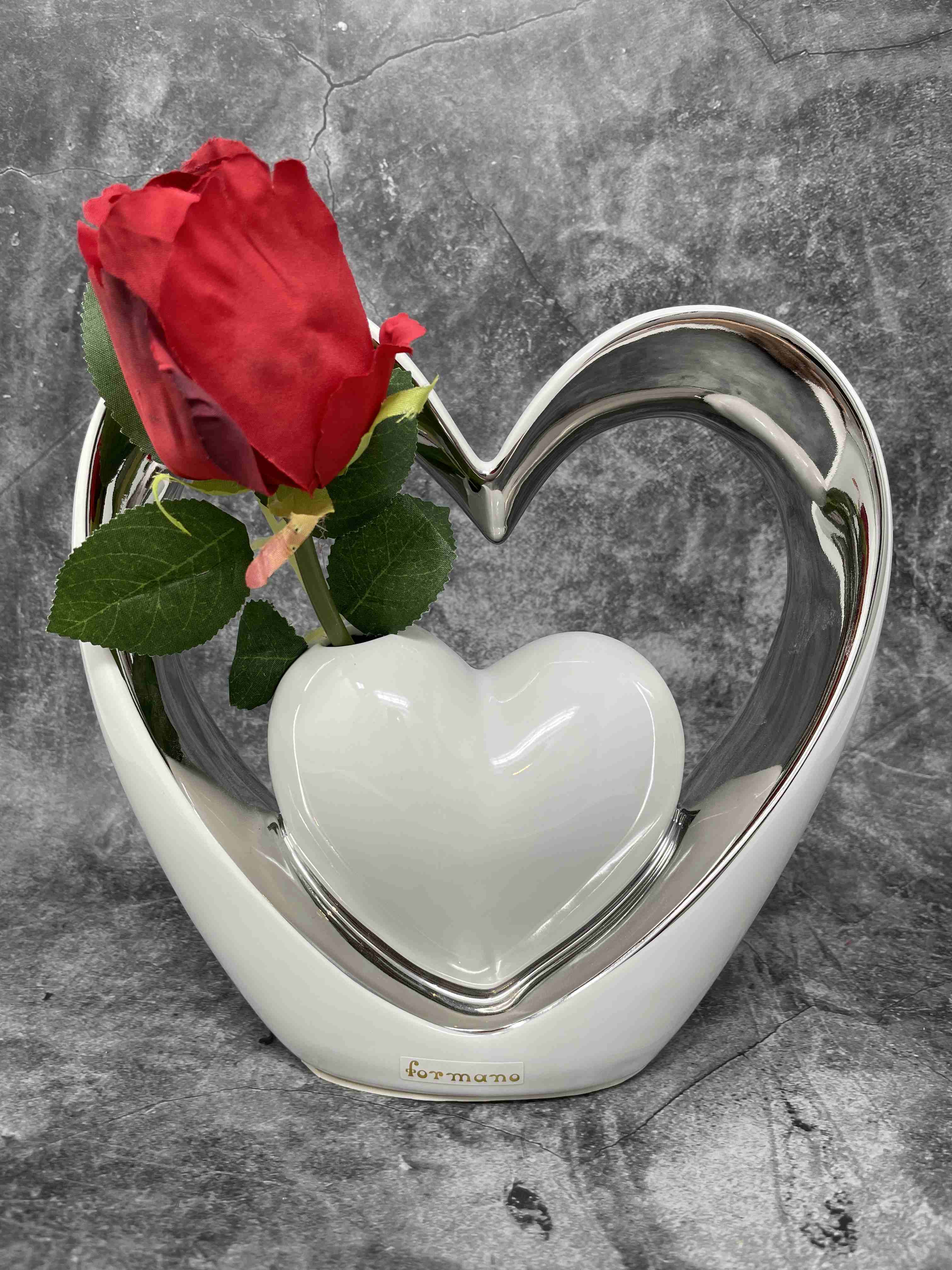 Modern decorative vase flower vase table vase heart-shaped ceramic white/silver 21x21 cm