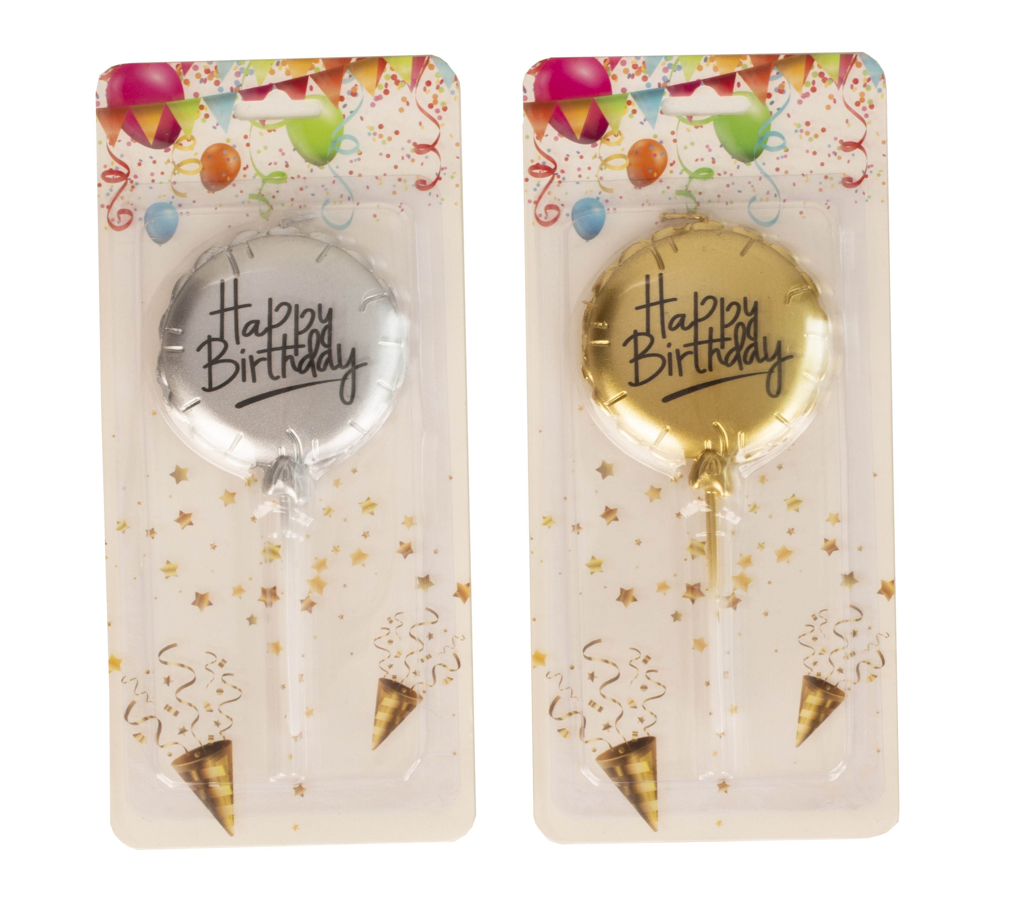 Birthday candles balloon pattern 2-piece set in silver &amp; gold Happy Birthday candle height 13 cm