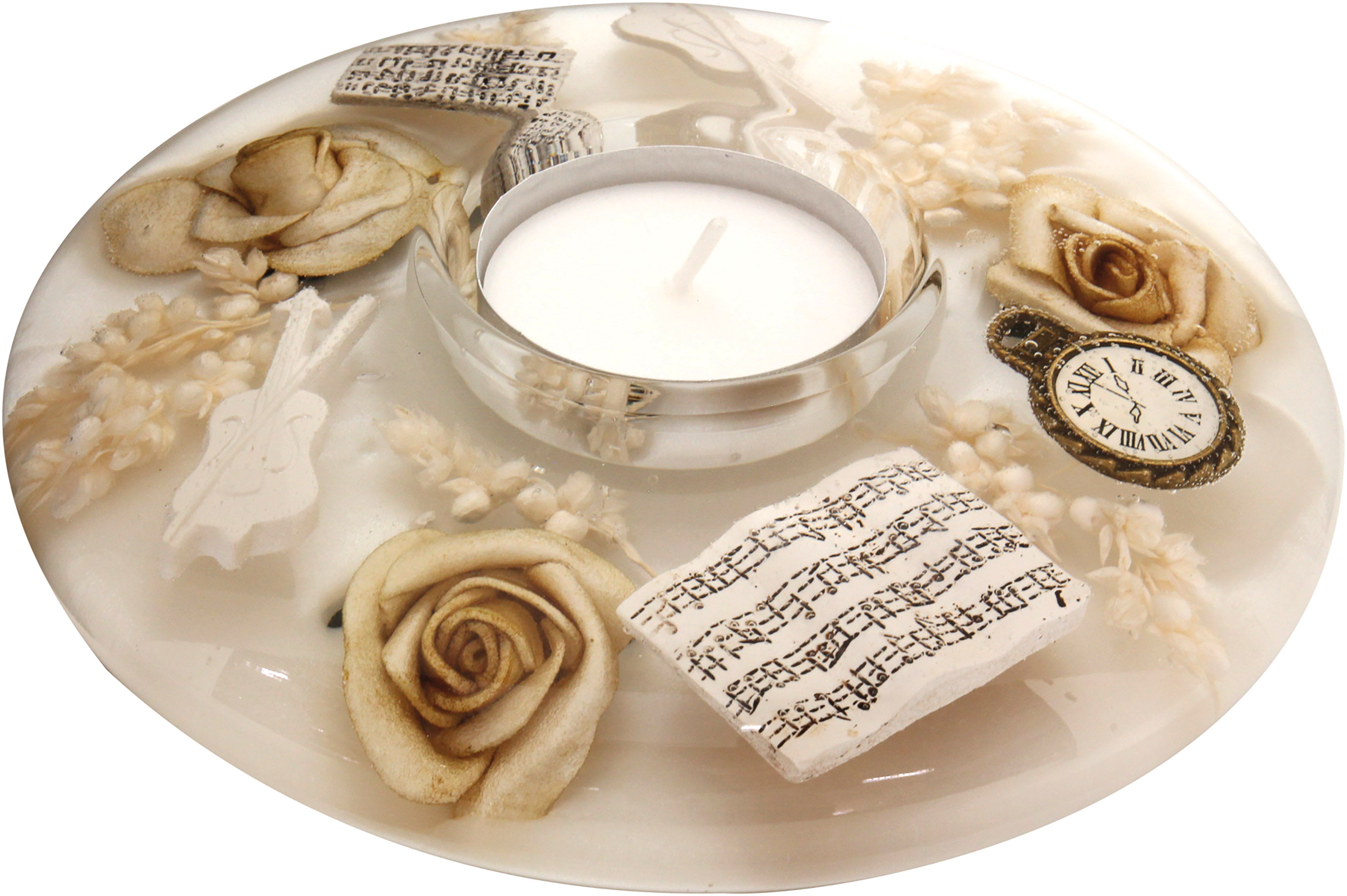 Modern tealight holder lantern holder music white/gold made of glass diameter 13 cm