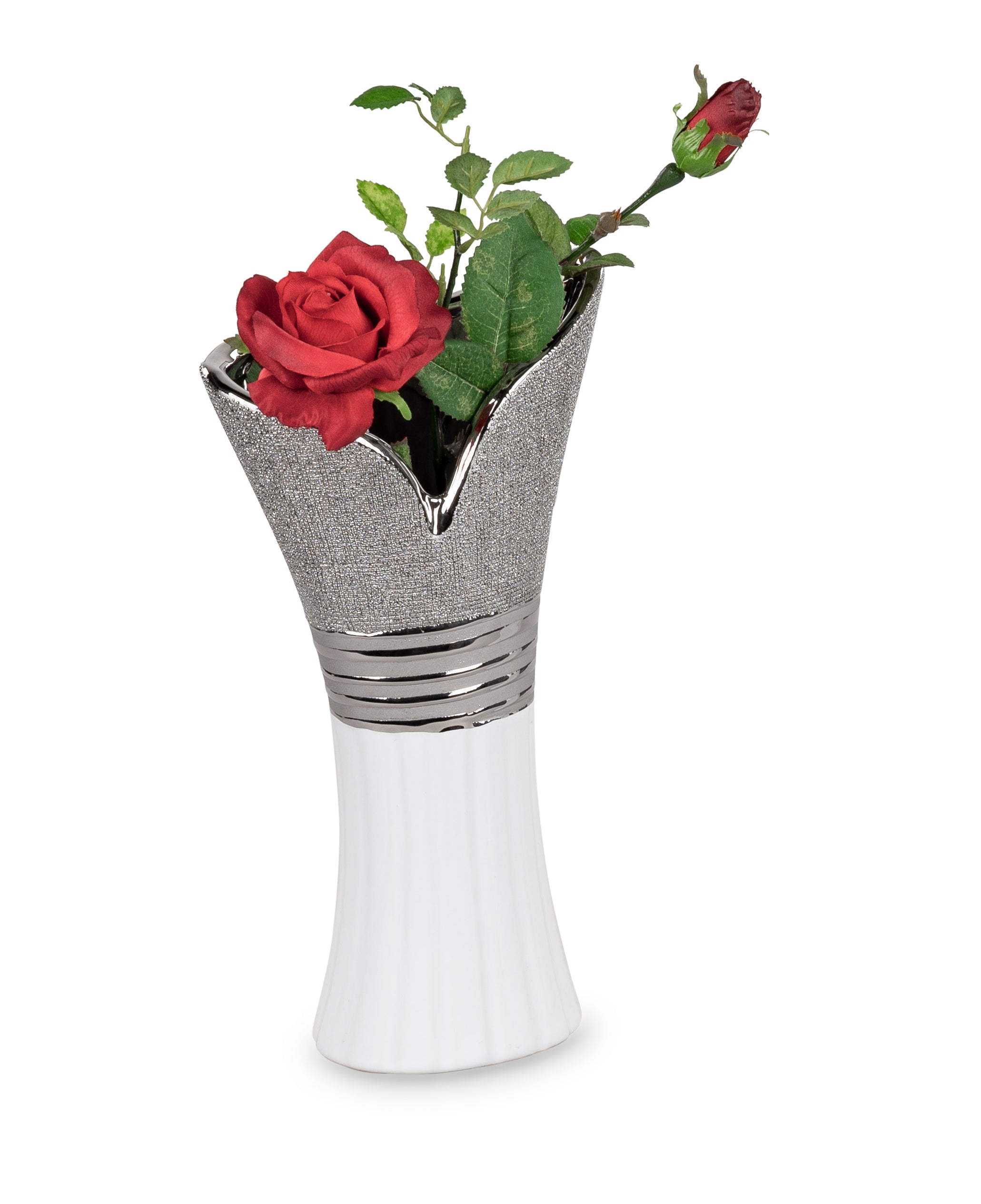 Modern decorative vase flower vase table vase ceramic white/silver 16x30 cm