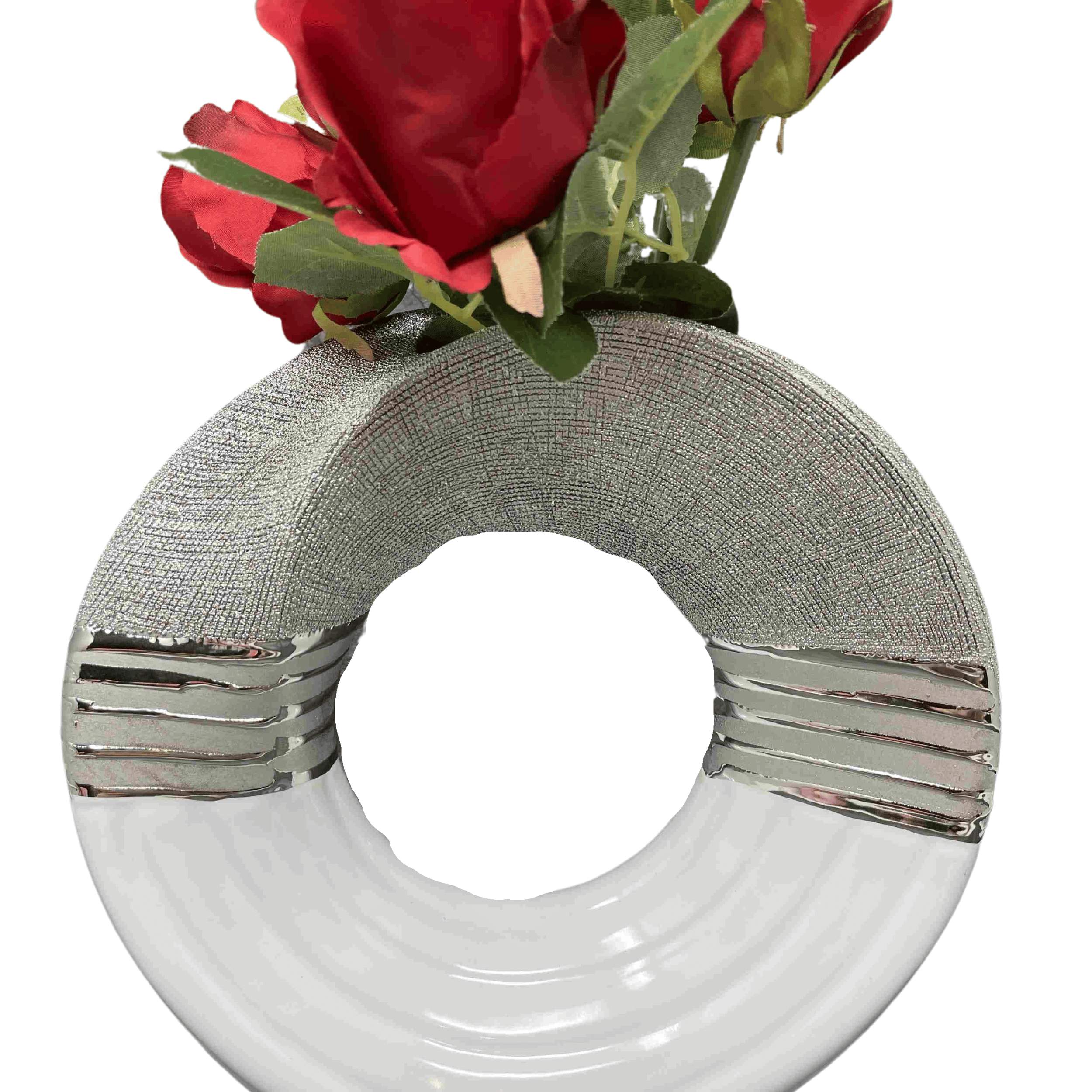 Modern decorative vase flower vase table vase ceramic white/silver 23x23 cm