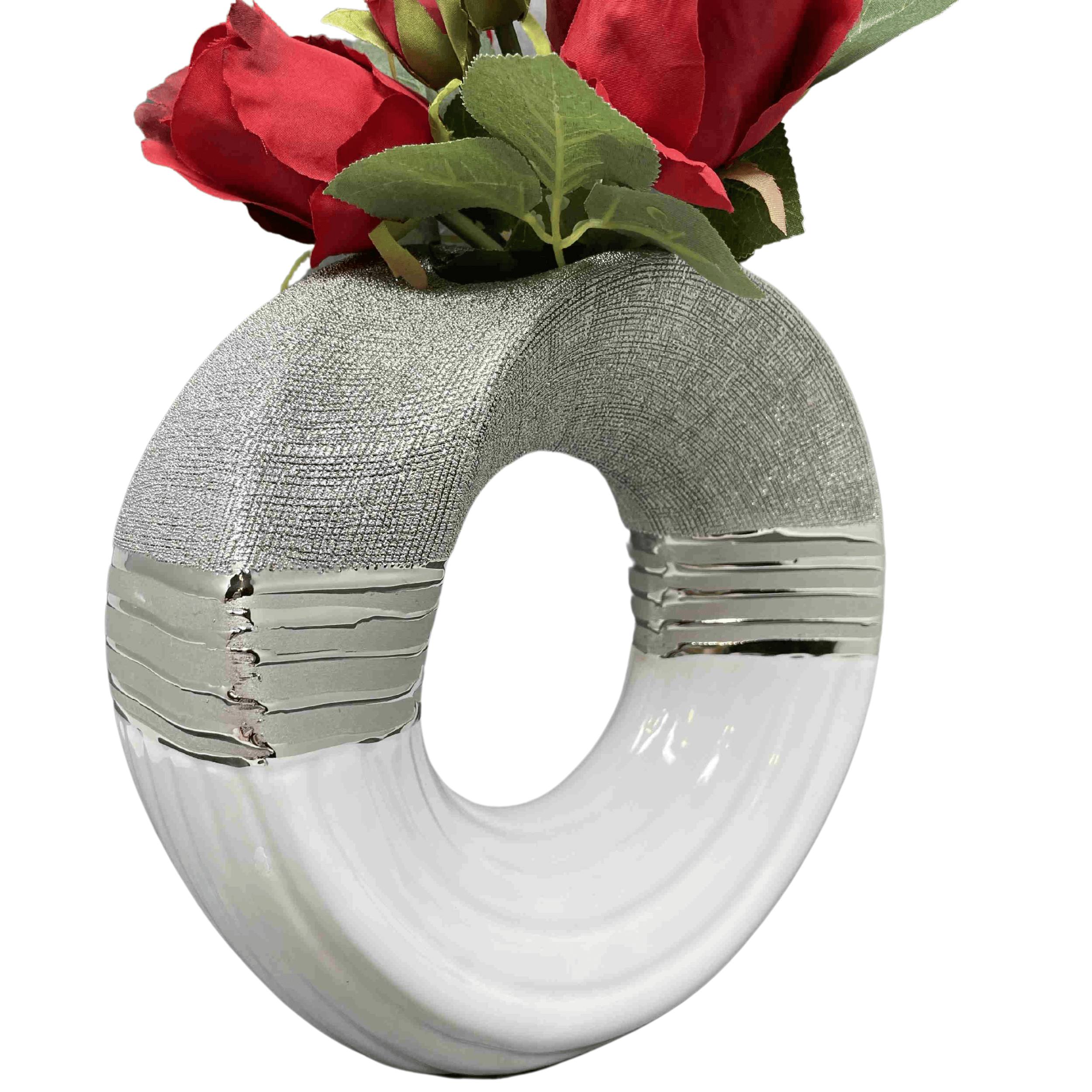 Modern decorative vase flower vase table vase ceramic white/silver 23x23 cm