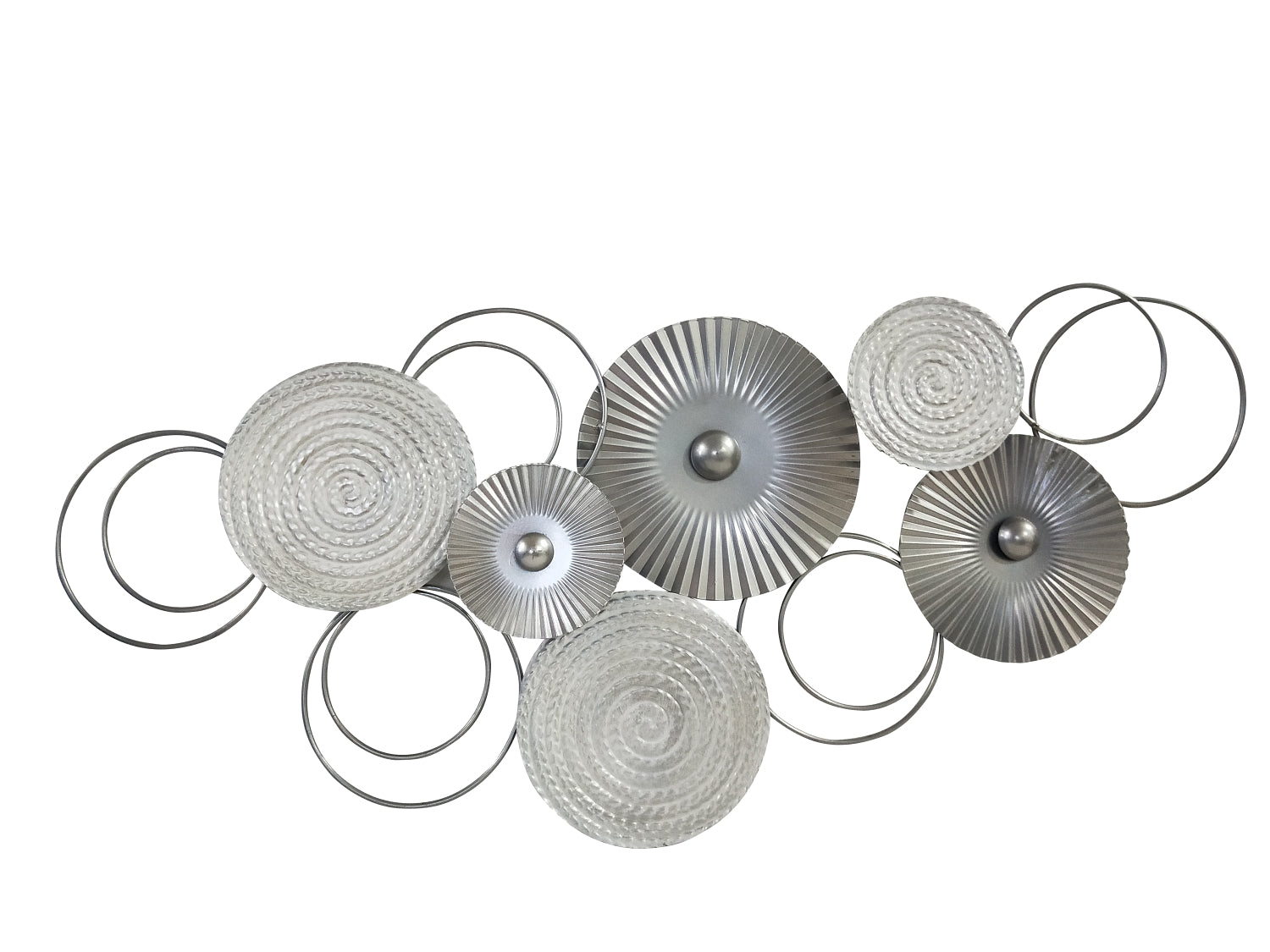 Modern wall decoration wall sculpture mural circles silver made of metal 82x38 cm