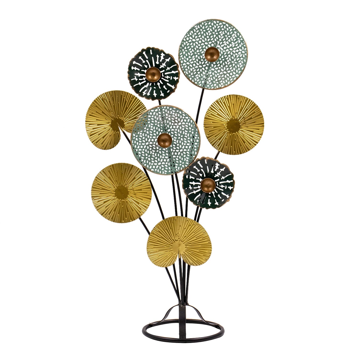 Modern sculpture decorative figure Flower made of metal black/gold/blue height 53 width 32 cm