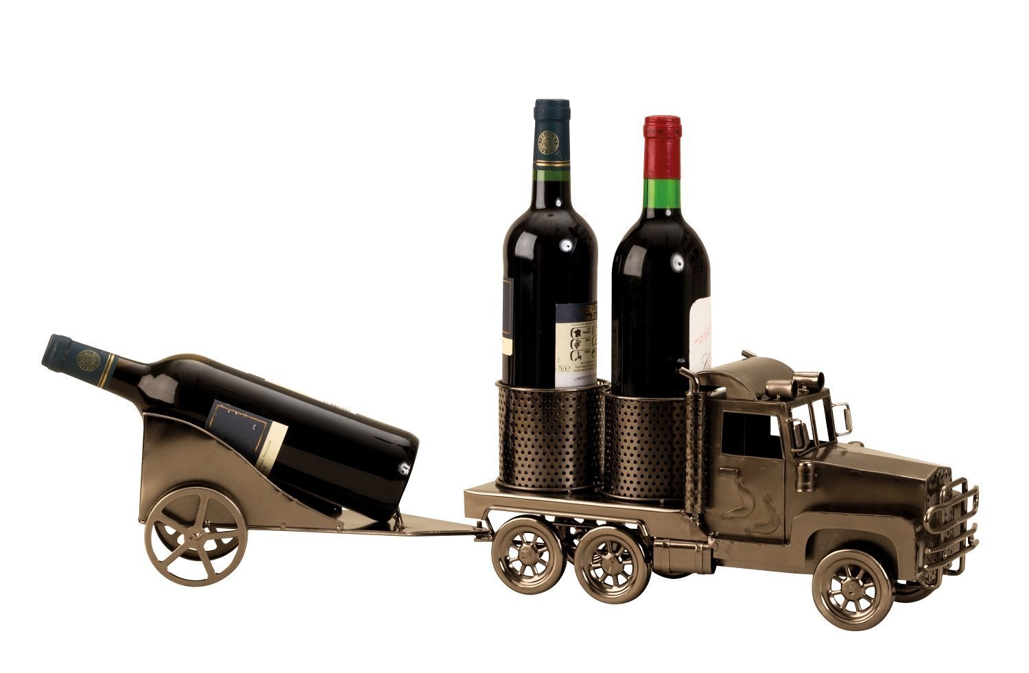 Modern wine bottle holder bottle stand truck with trailer for 3 bottles length 66 cm