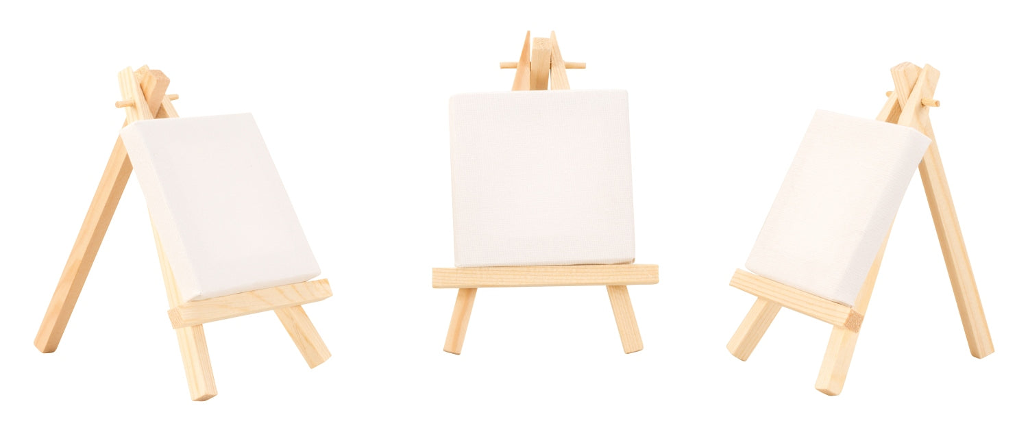 Mini canvas on stretcher frame with wooden easel 7x7 cm 24 pieces Perfect as place cards