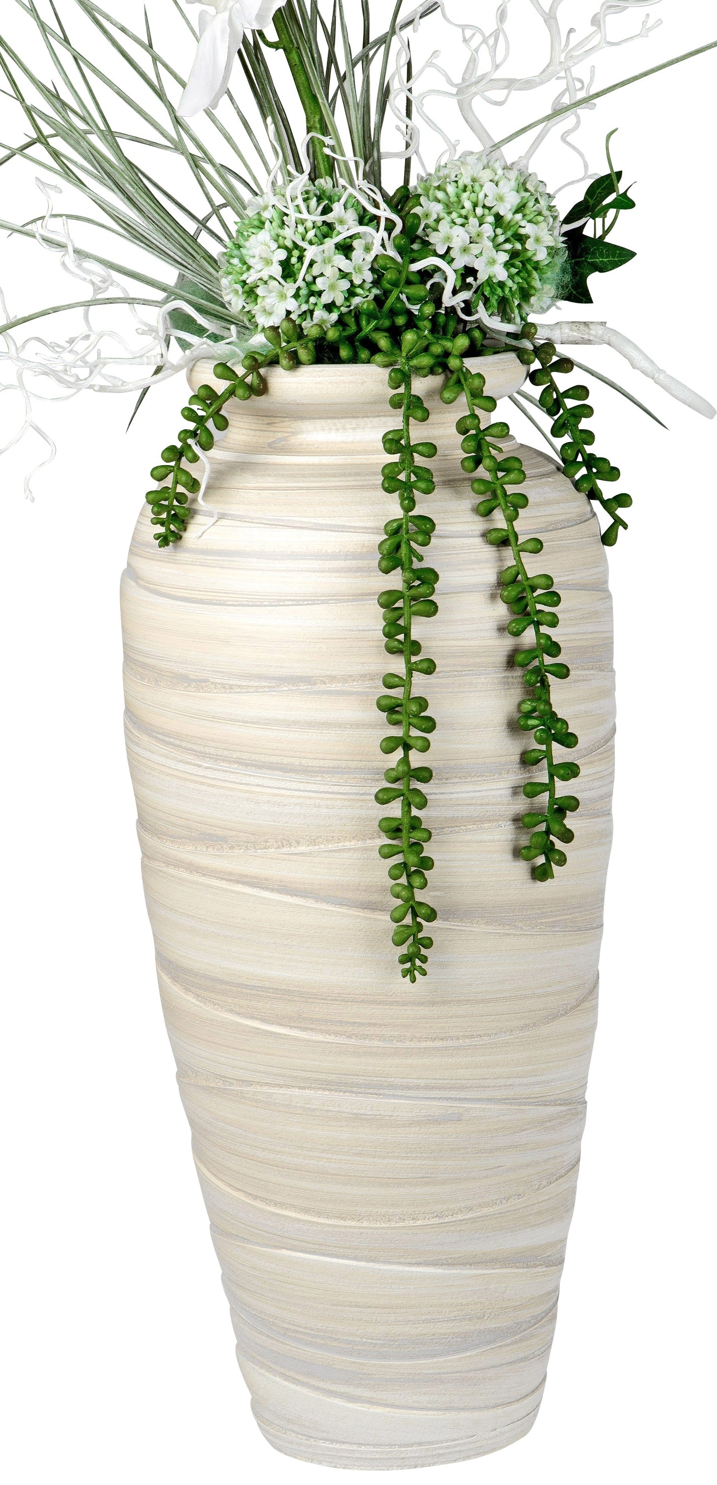 Moderne Deko Vase Blumenvase Bodenvase aus Keramik creme/braun Höhe 50 cm