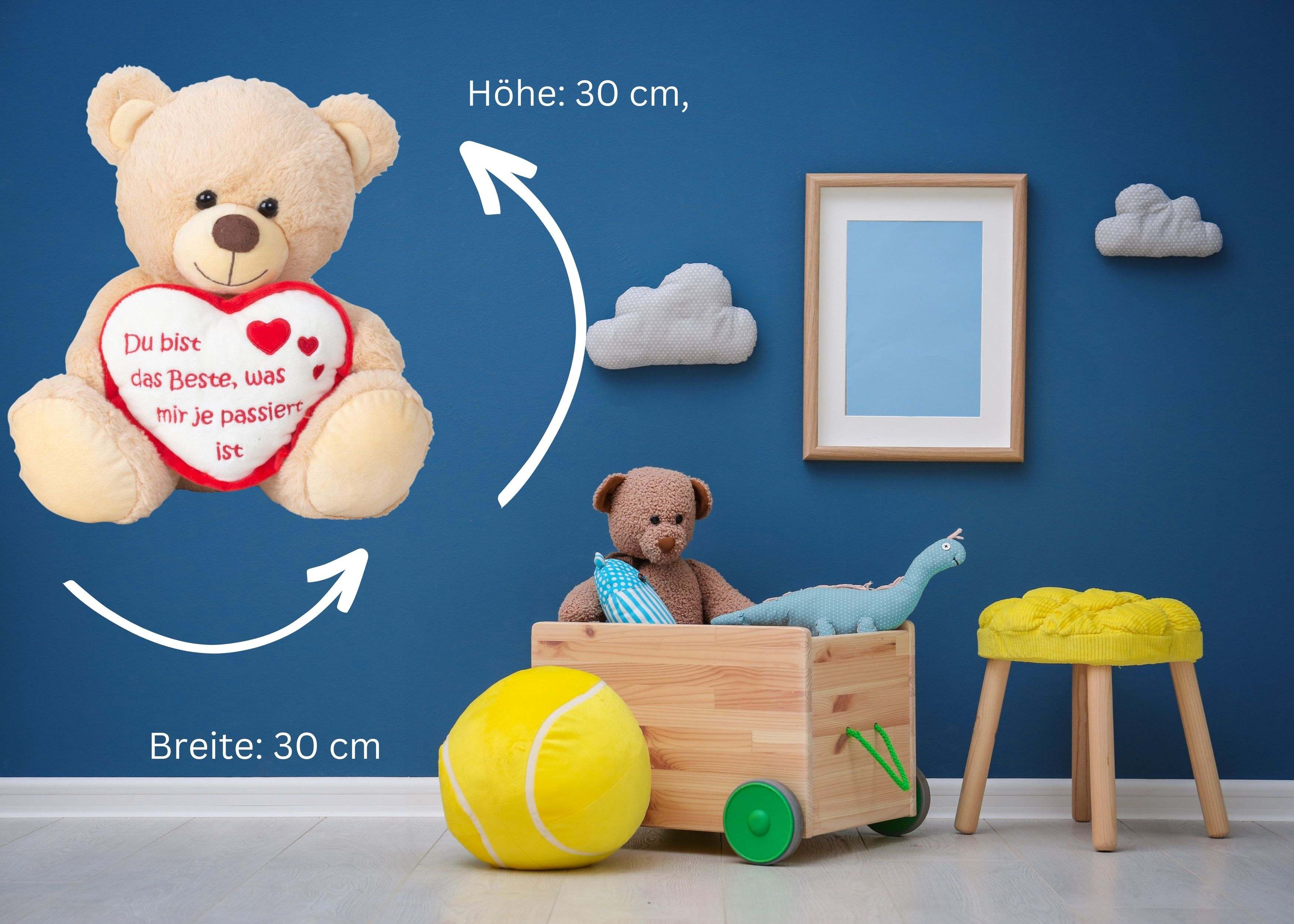 Teddybär Kuschelbär mit Herz und Aufschrift 30 cm groß Plüschbär Kuscheltier samtig weich