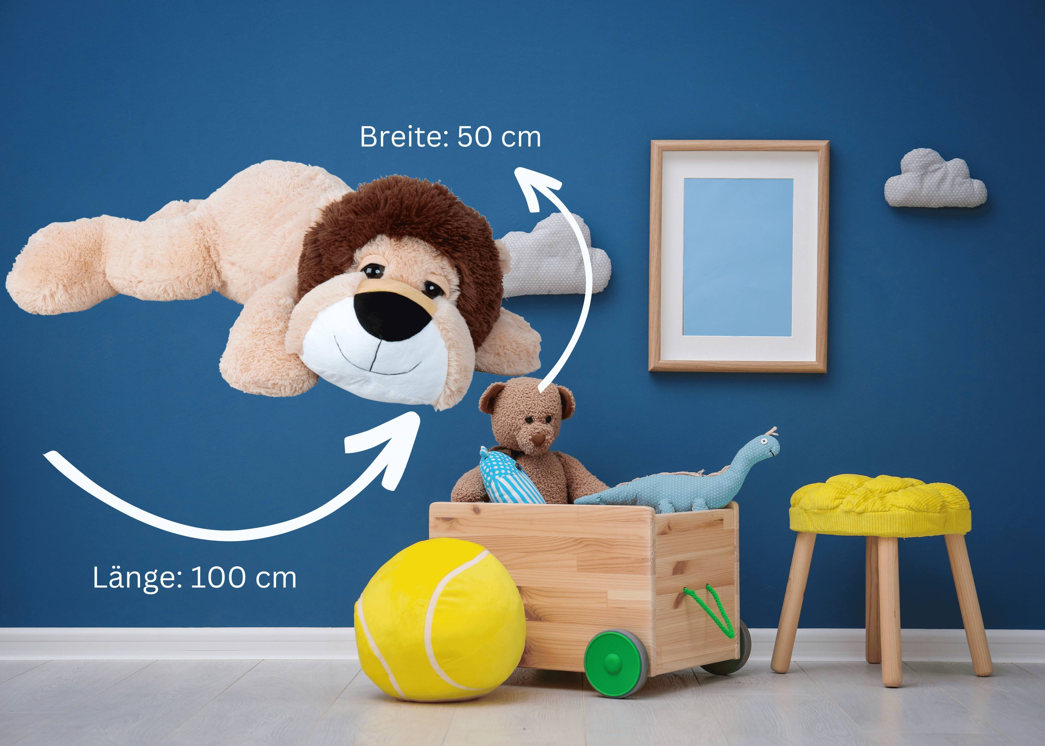 Riesen Teddybär Löwe Kuschelbär XXL 100 cm liegend Braun Plüschbär Kuscheltier samtig weich