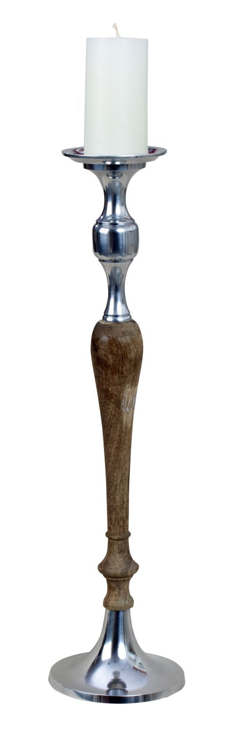 Candlestick one-armed candlestick made of wood and metal brown/silver height 60 cm