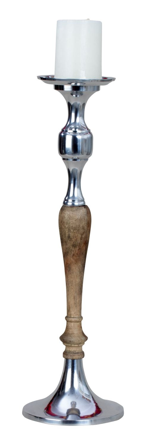 Candlestick one-armed candlestick made of wood and metal brown/silver height 50 cm