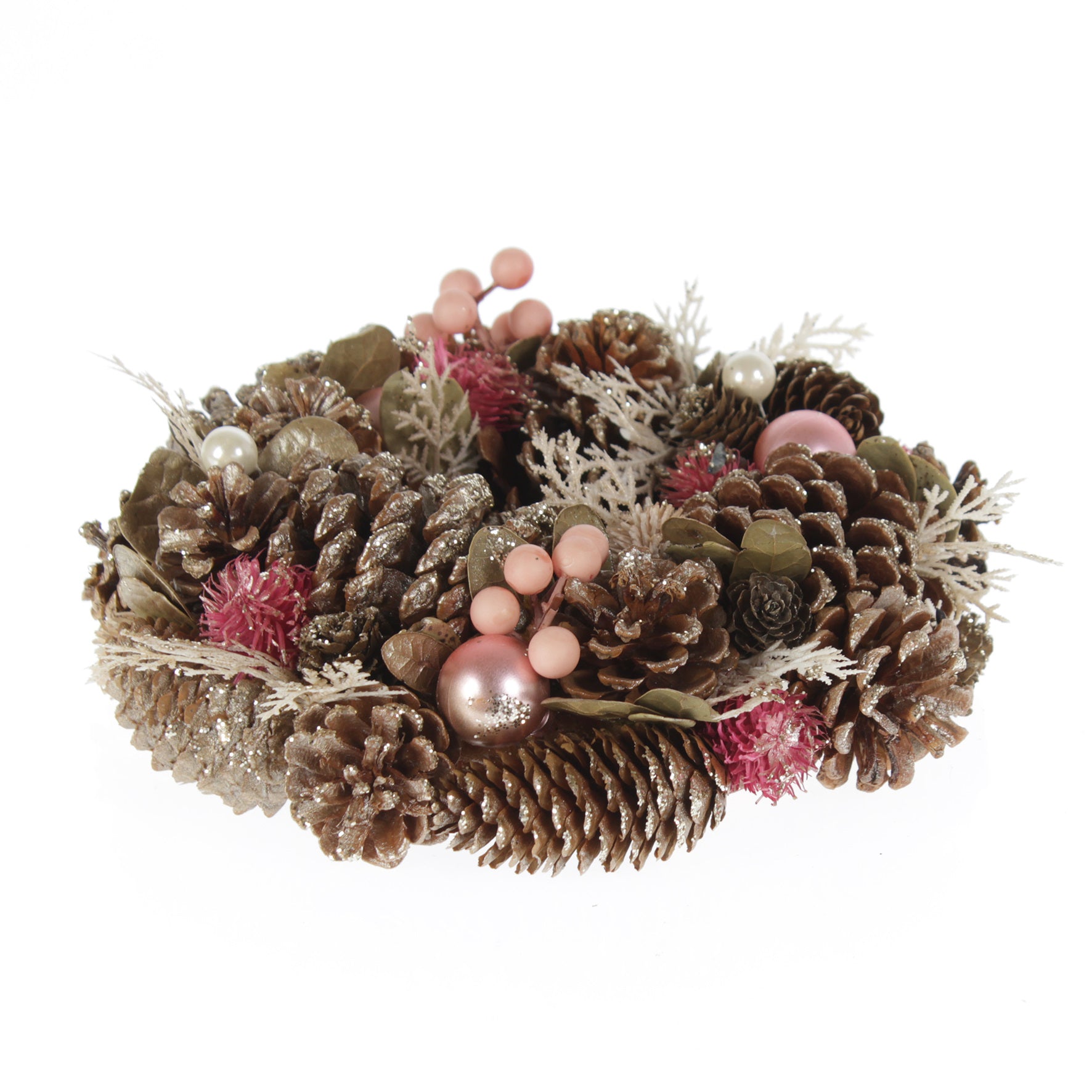 Couronne décorative Couronne de Noël Couronne de porte Couronne en rotin rose/gris Ø 26 cm