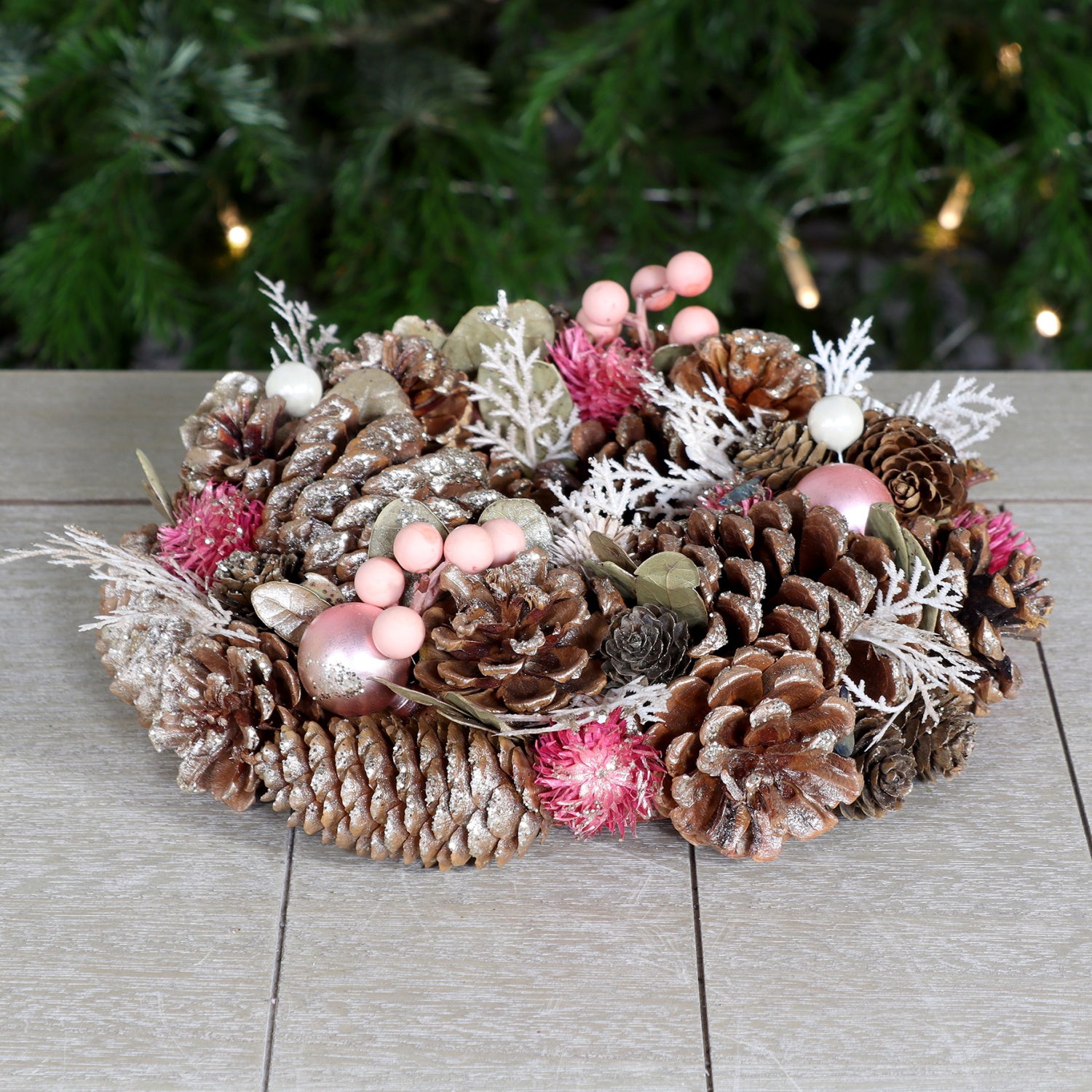 Couronne décorative Couronne de Noël Couronne de porte Couronne en rotin rose/gris Ø 26 cm