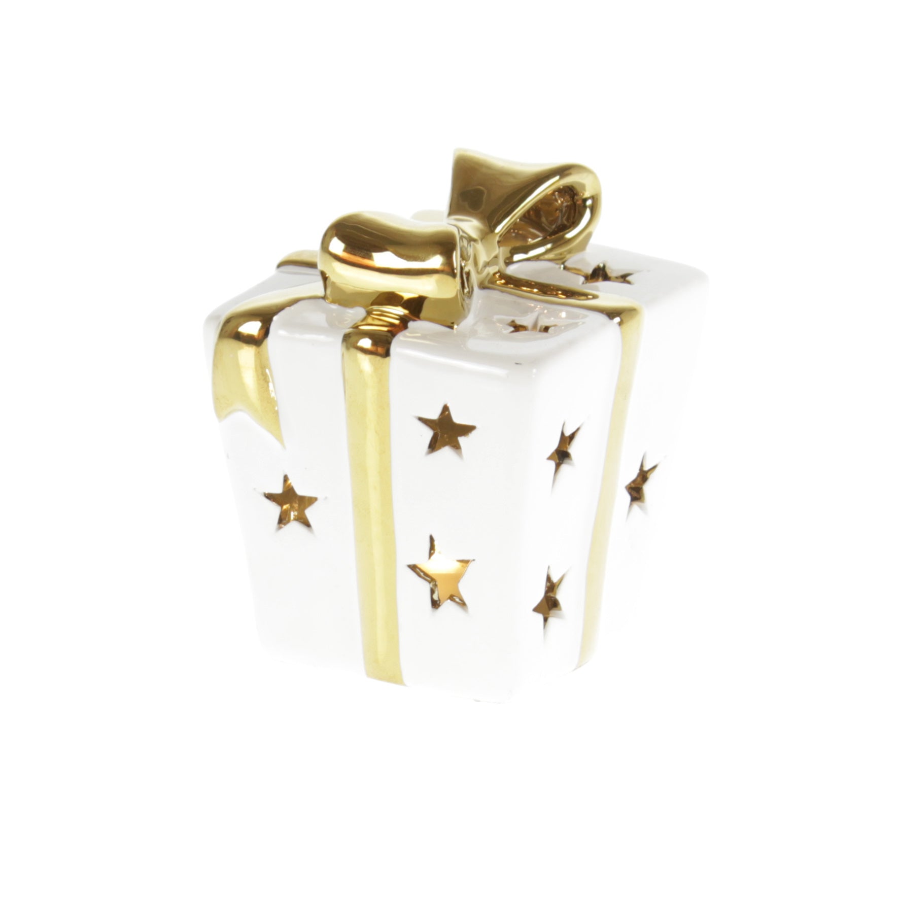 Christmas decoration gift package white/gold including LED lighting 10x12 cm