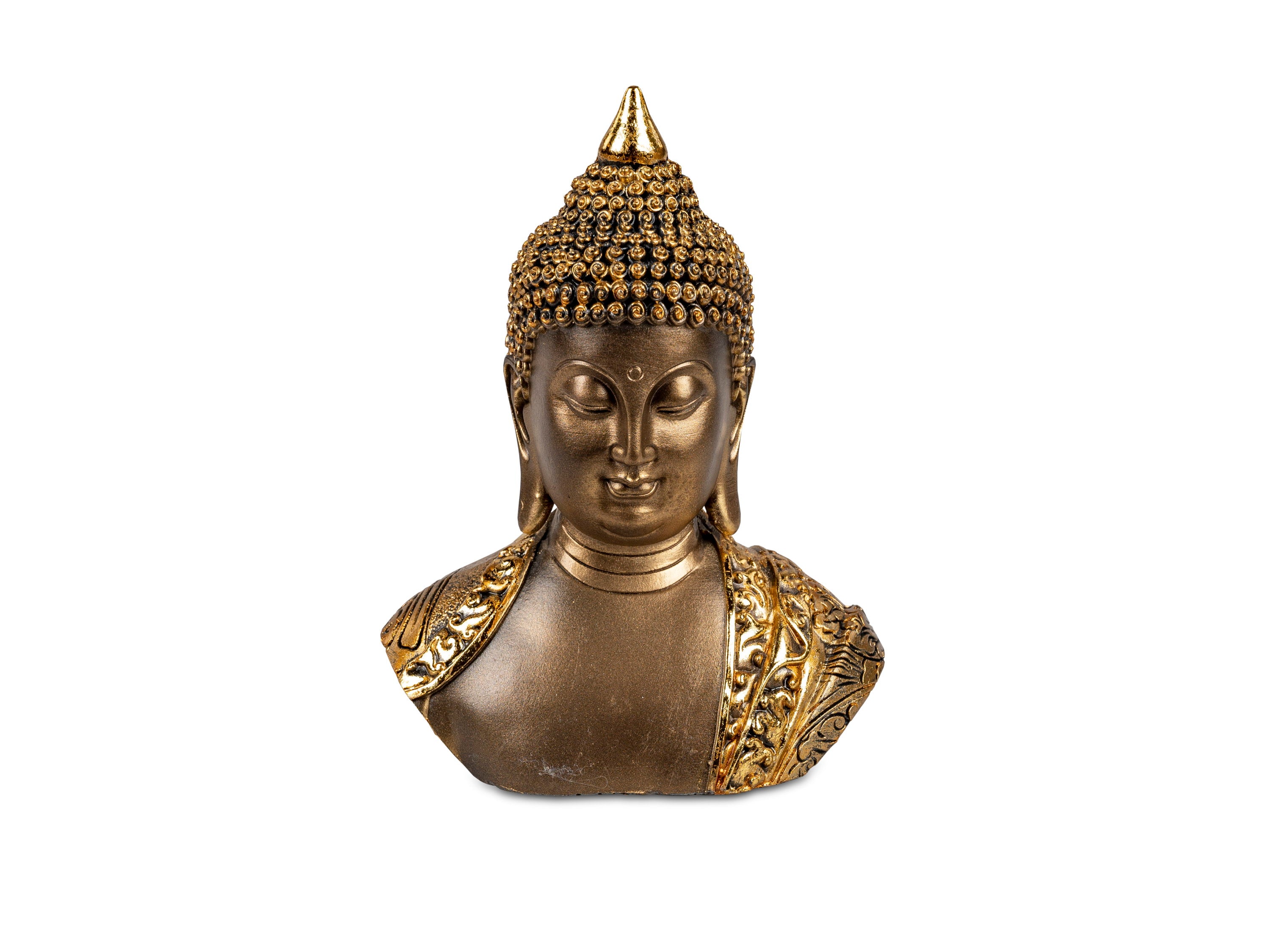 Modern sculpture decorative figure Buddha made of artificial stone gold height 18 cm width 8 cm