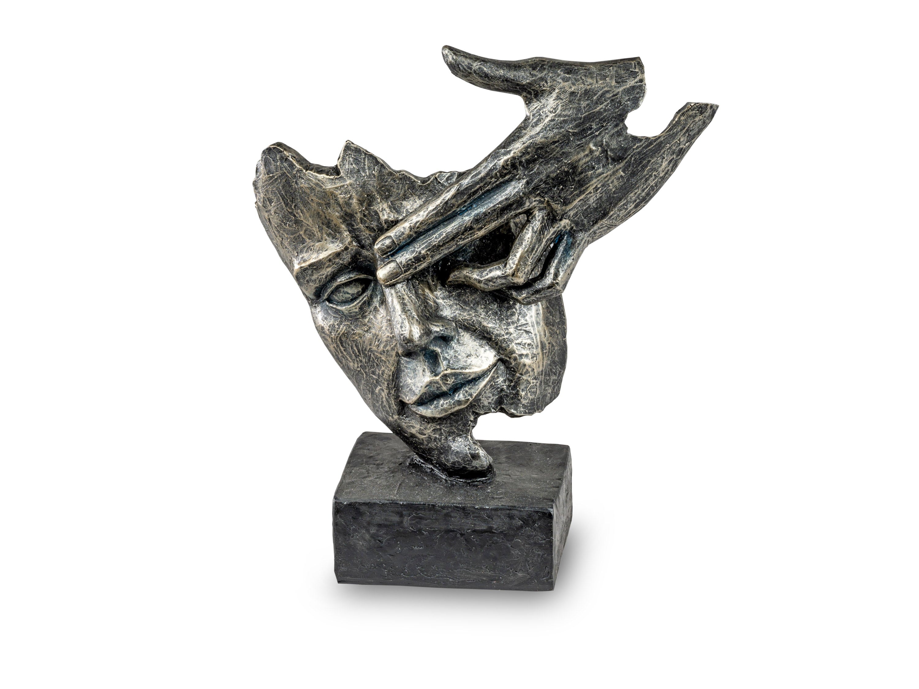 Exclusive decorative bust sculpture decorative figure made of artificial stone in black/silver 20x23 cm