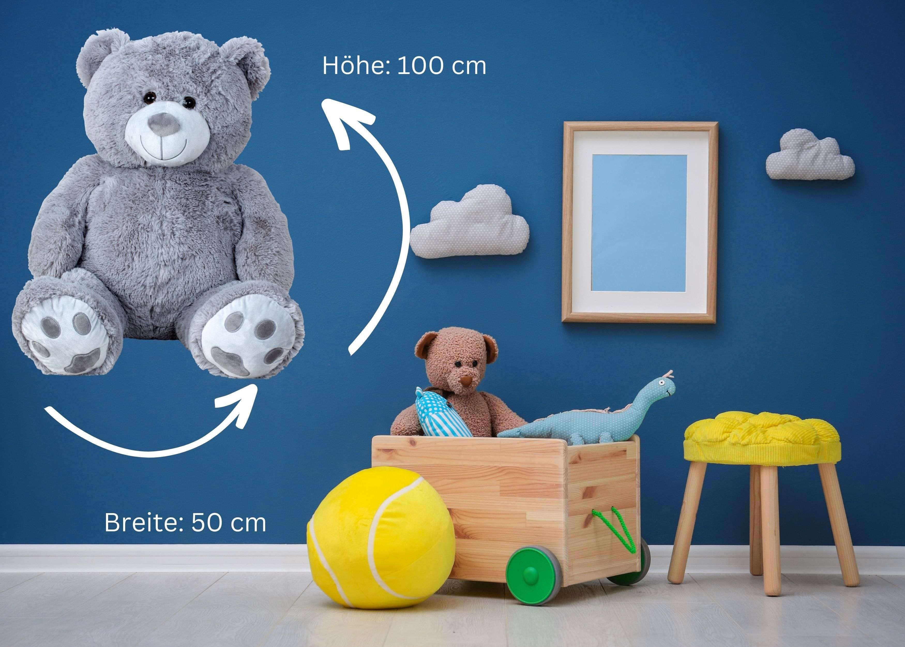 Riesen Teddybär Kuschelbär XXL 100 cm groß weiß/grau Plüschbär Kuscheltier samtig weich