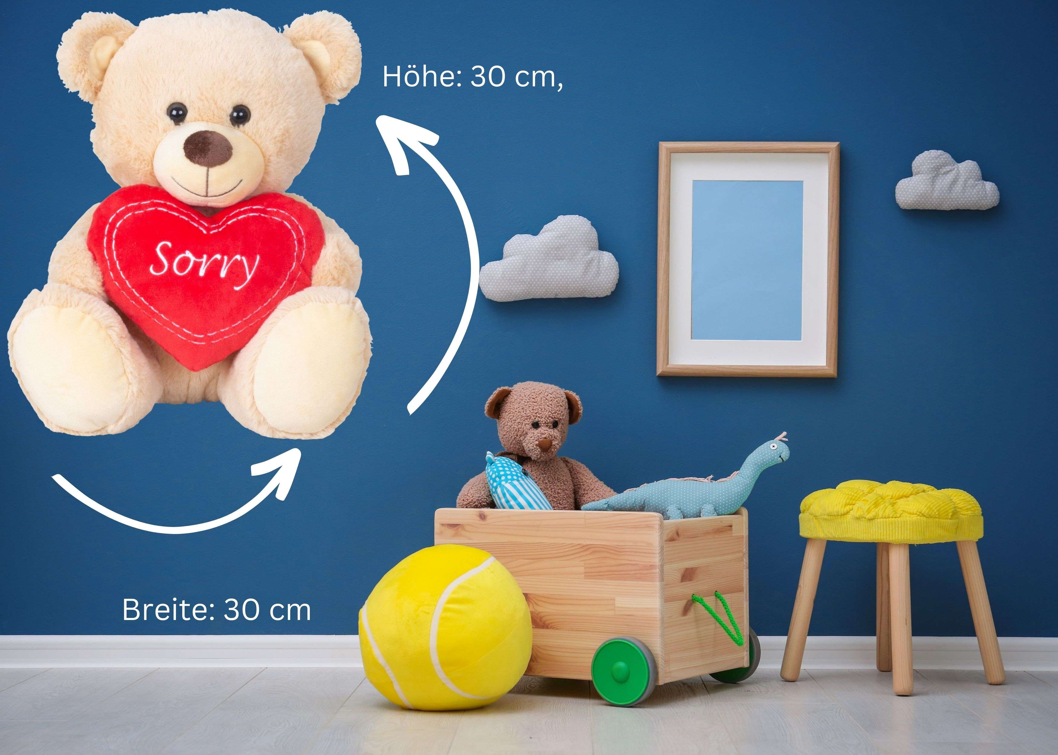 Teddybär Kuschelbär mit Schleife und Herz "Sorry" 30 cm groß Plüschbär Kuscheltier samtig weich