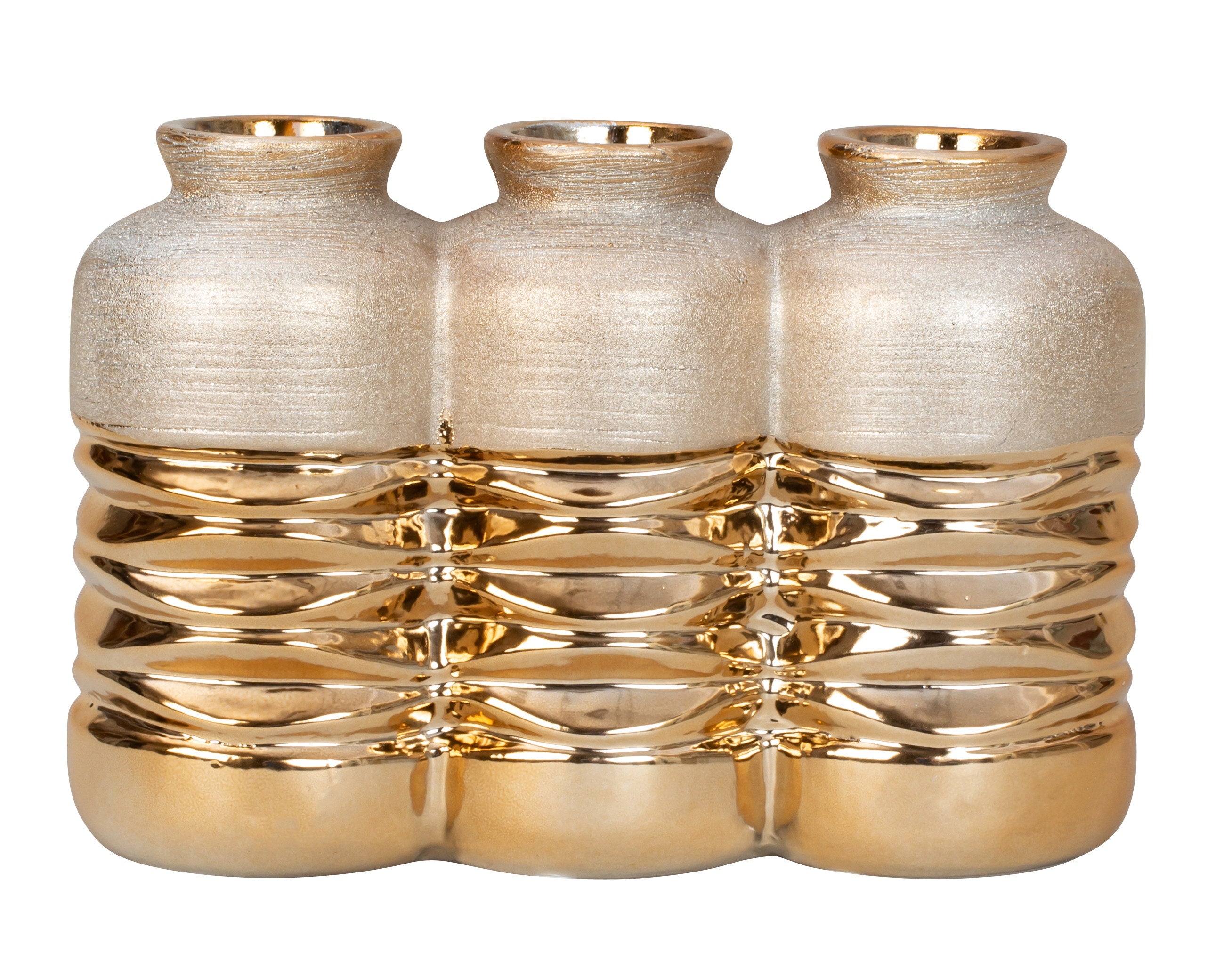 Modern decorative vase flower vase table vase with 3 openings made of ceramic gold 24x17 cm