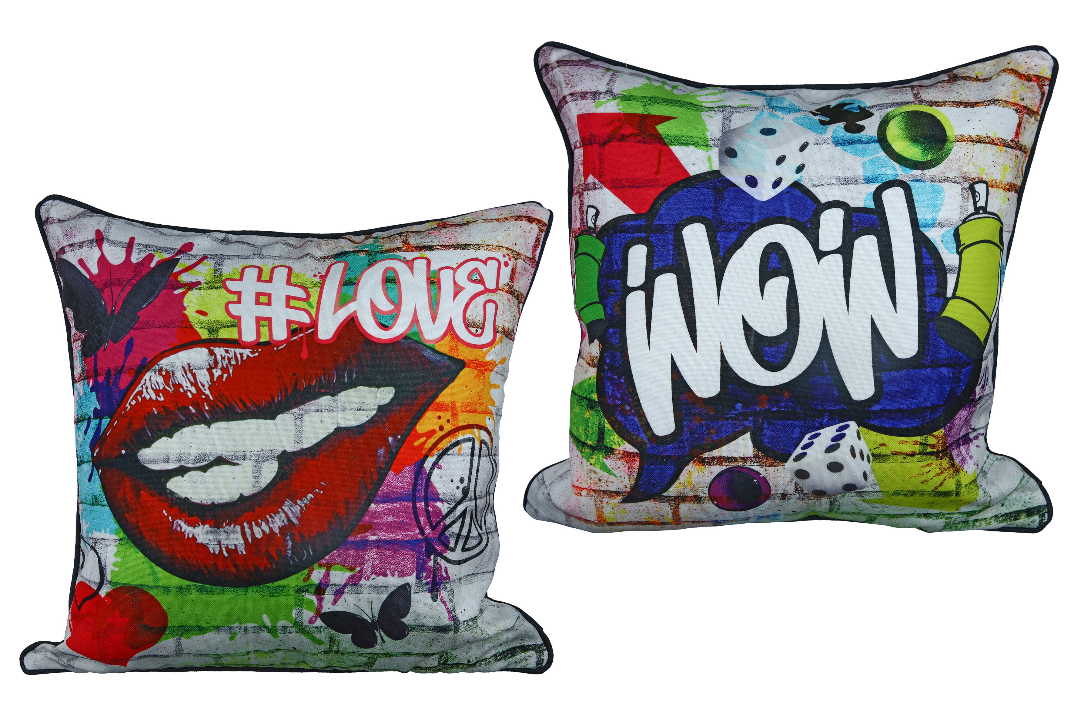 Decorative cushion sofa cushion in a modern street art look made of polyester, multi-coloured printed 45 x 45 cm *1 piece