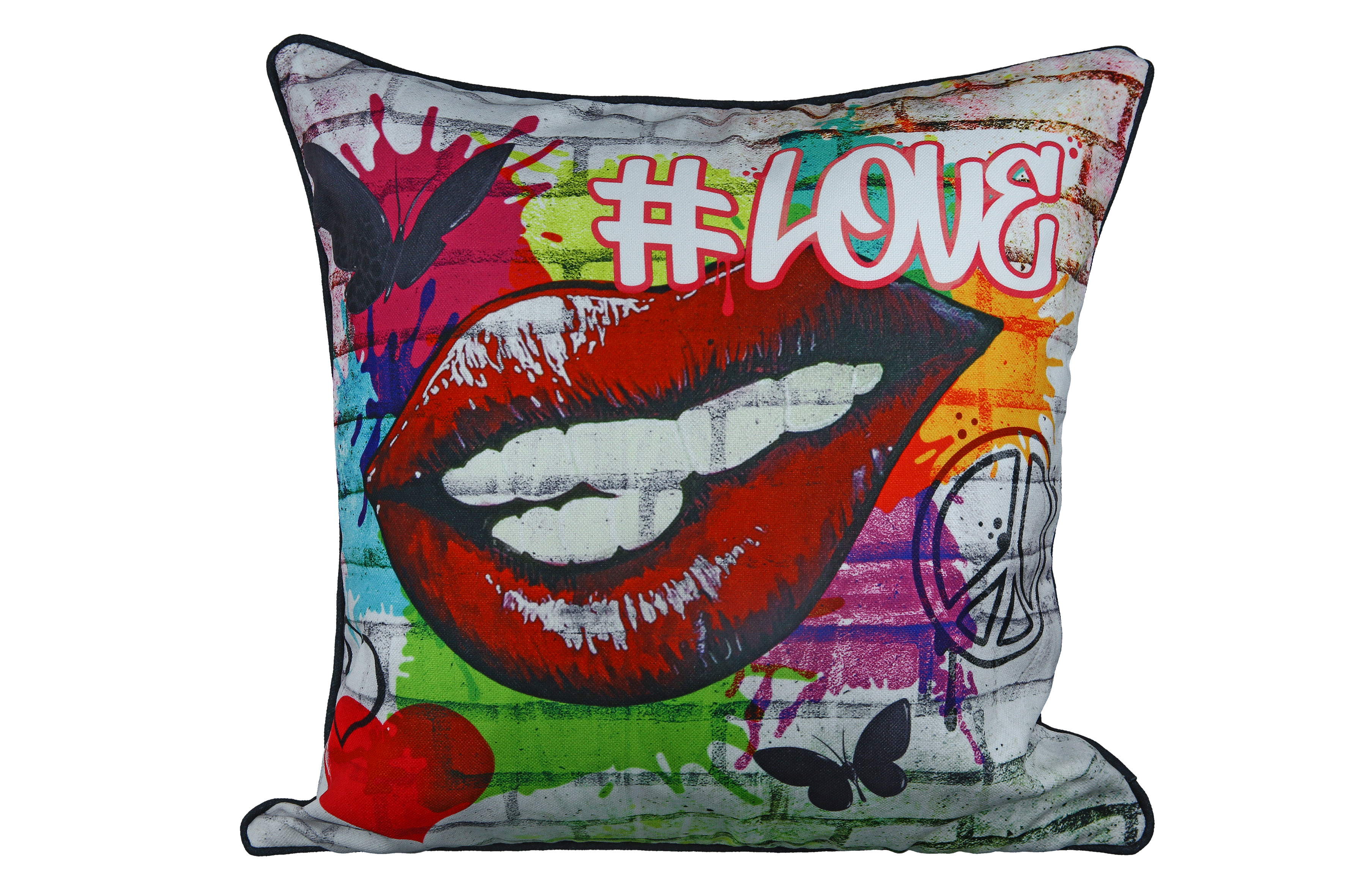 Decorative cushion sofa cushion in a modern street art look made of polyester, multi-coloured printed 45 x 45 cm *1 piece