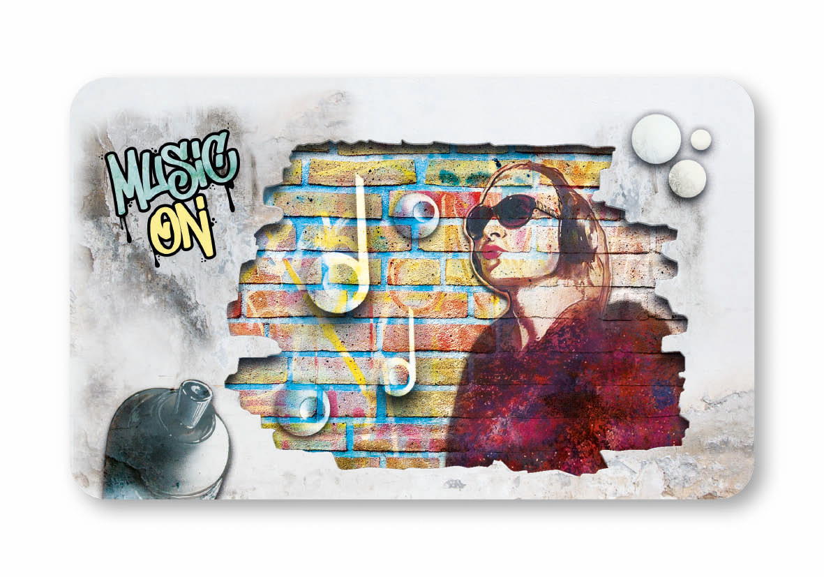 Breakfast board, cutting board, bread board in a modern street art look 14x23 cm (Music)