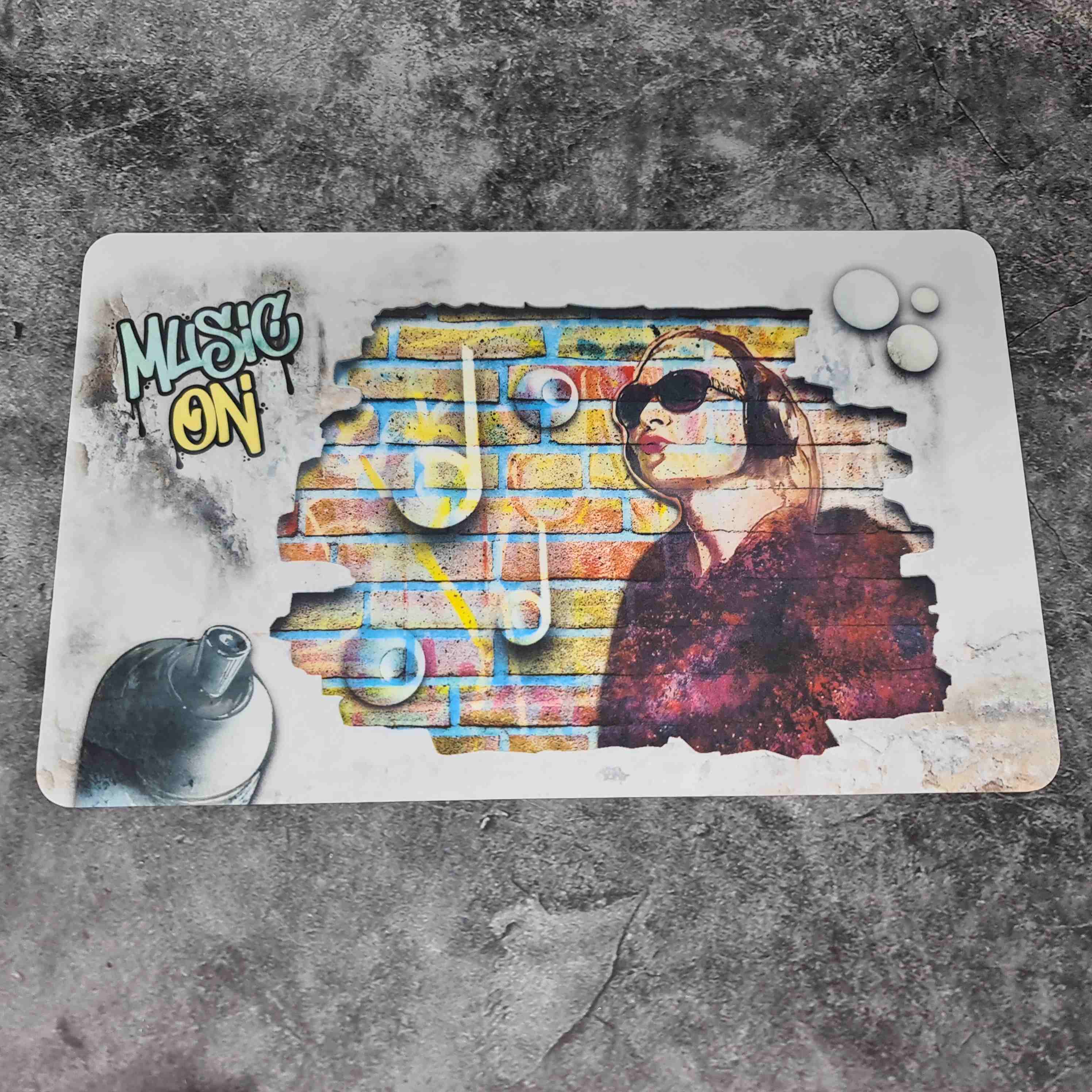 Breakfast board, cutting board, bread board in a modern street art look 14x23 cm (Music)