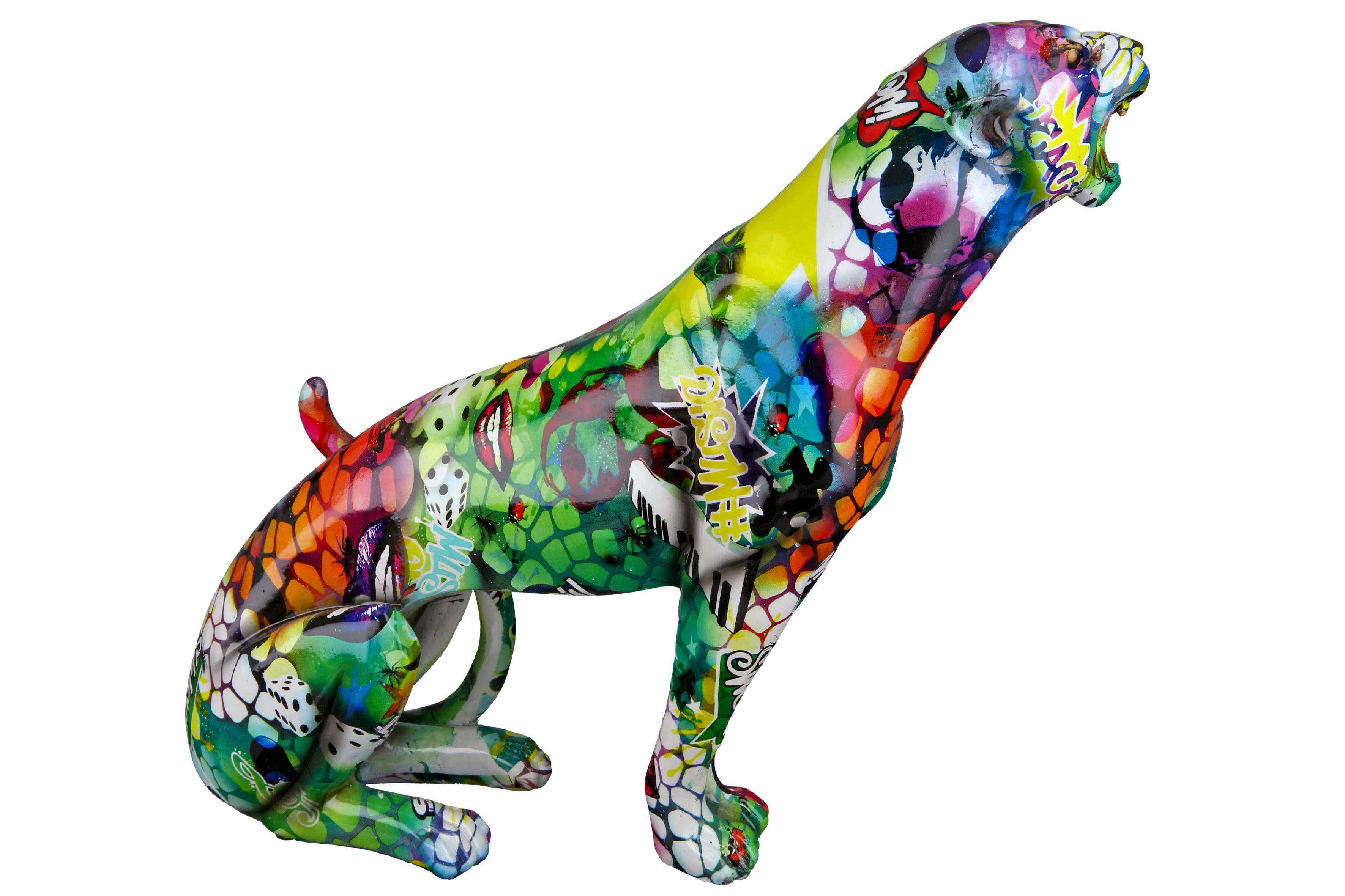 Modern sculpture decorative figure cheetah standing POP ART made of artificial stone multicolored 33x28 cm