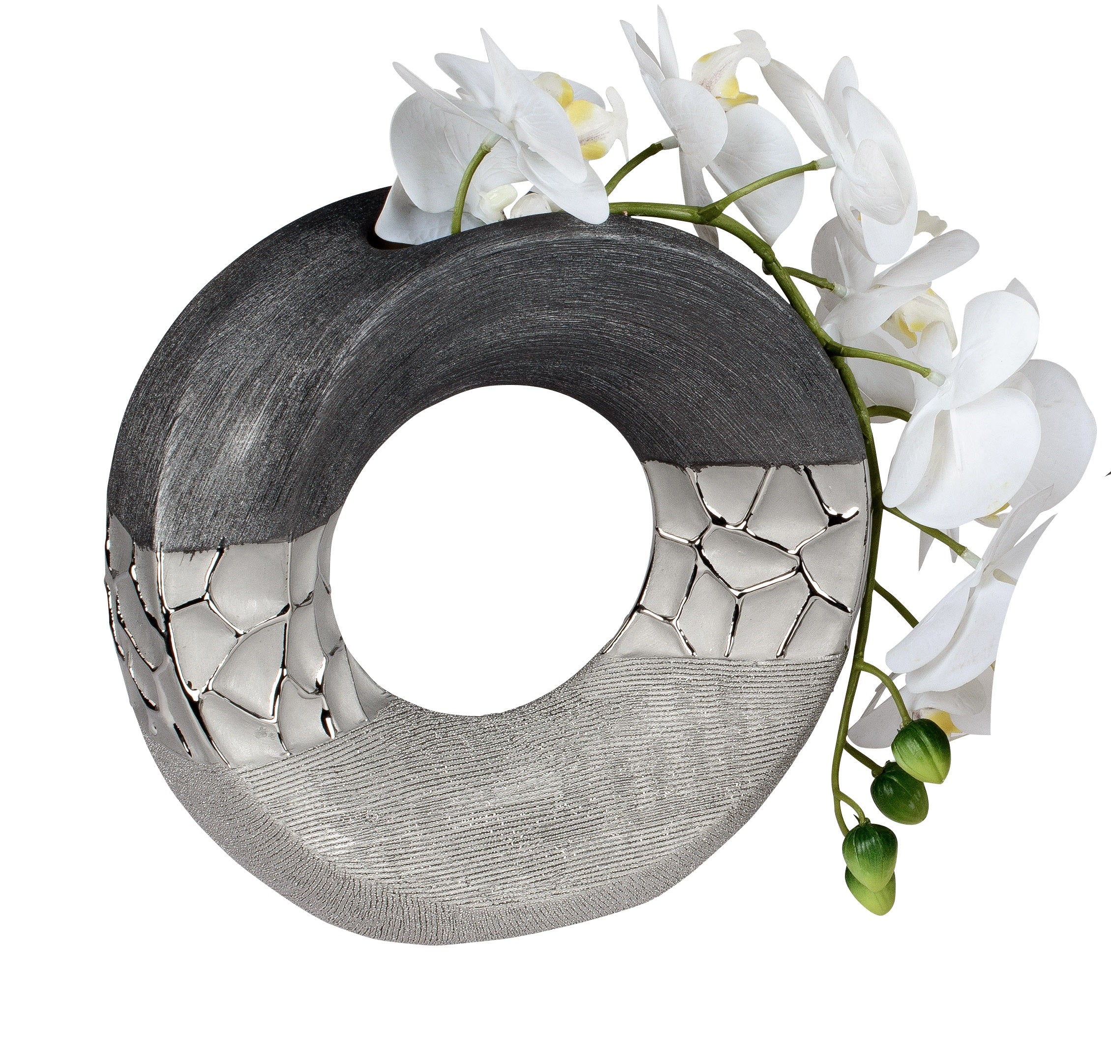 Modern decorative vase flower vase table vase made of ceramic silver shiny and matt 18x18 cm