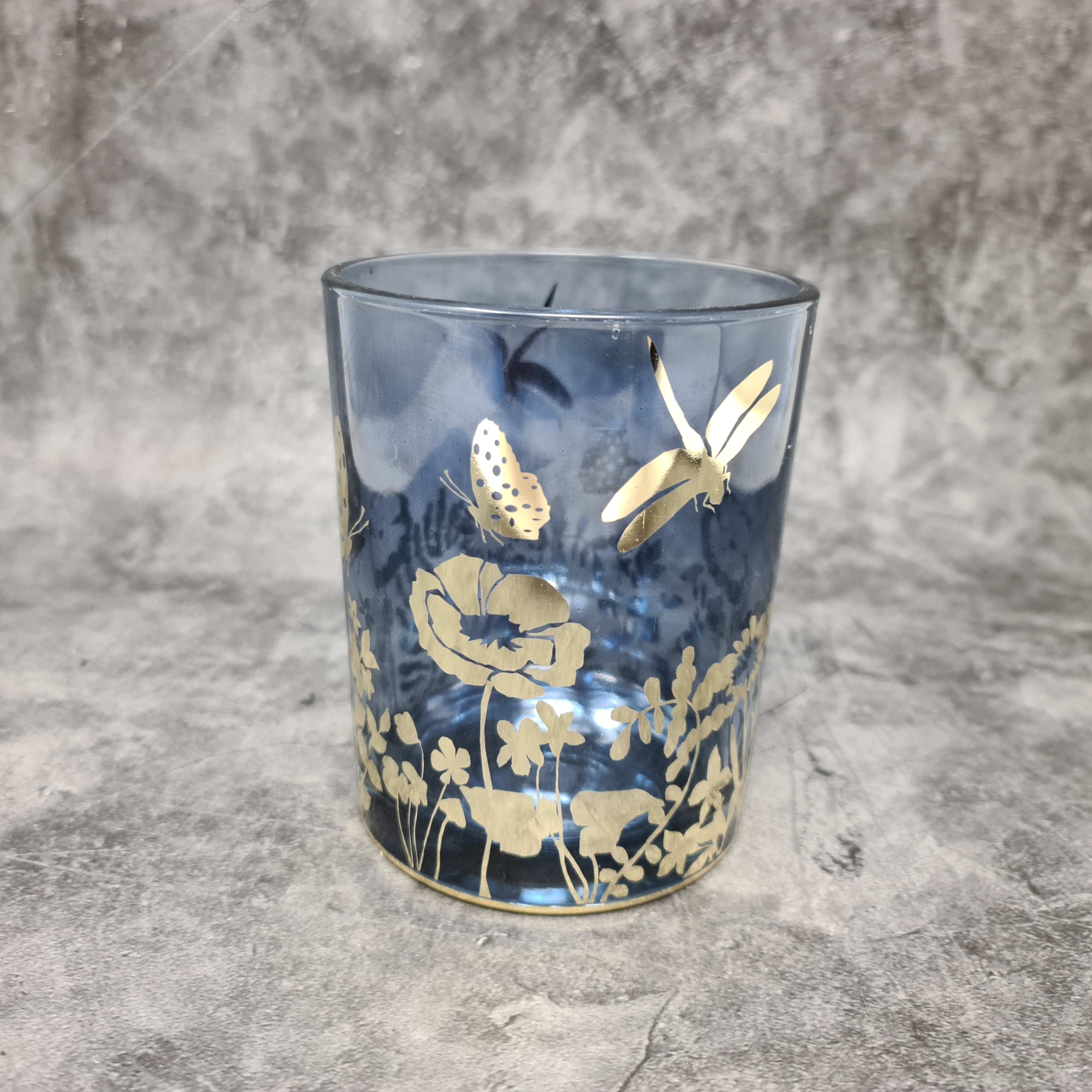 Moderner Teelichthalter Teelichtleuchte Windlicht aus Glas Azur/gold Höhe 13 cm