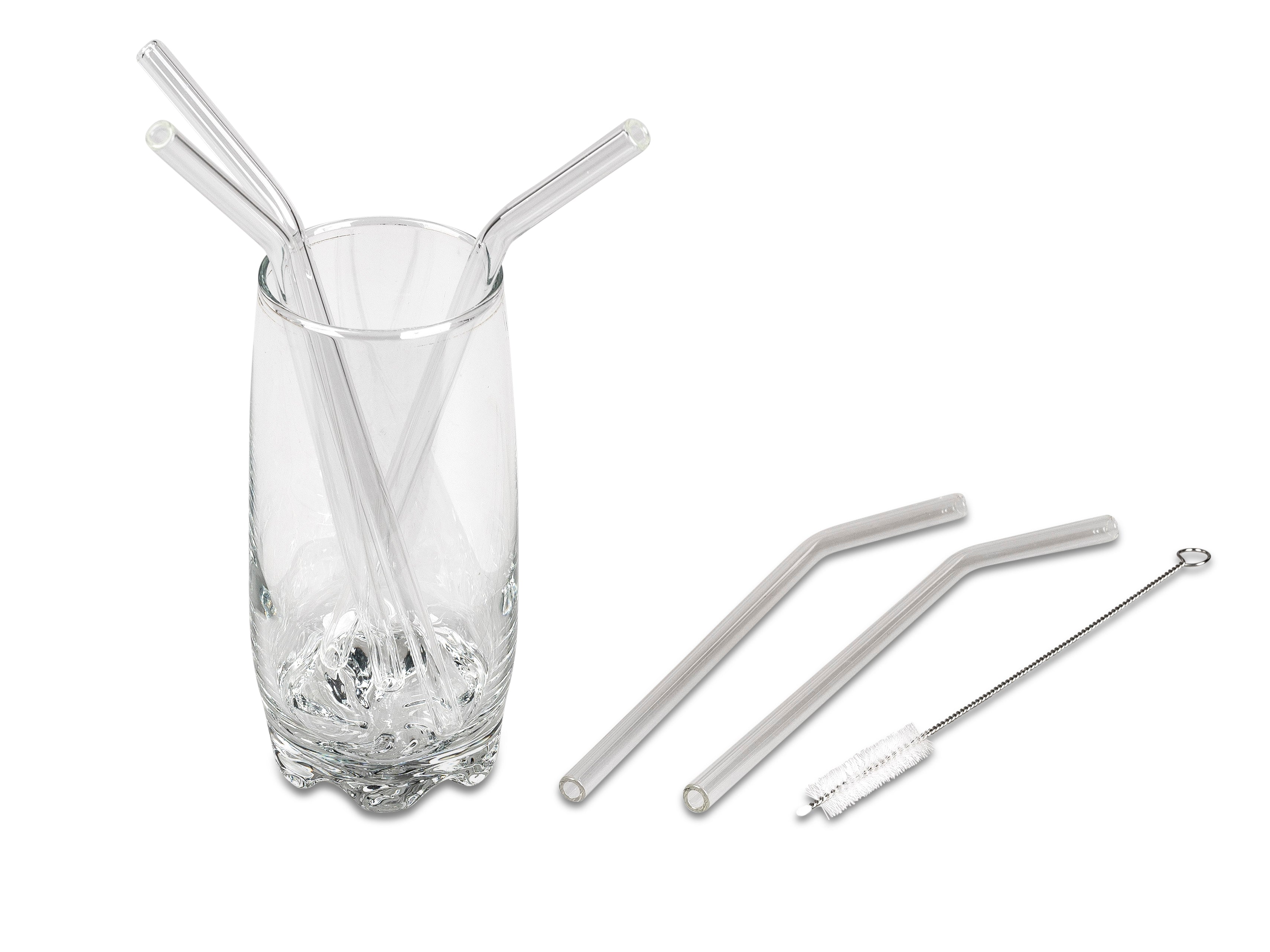 Glass straws 6 pieces curved including cleaning brush length 20 cm