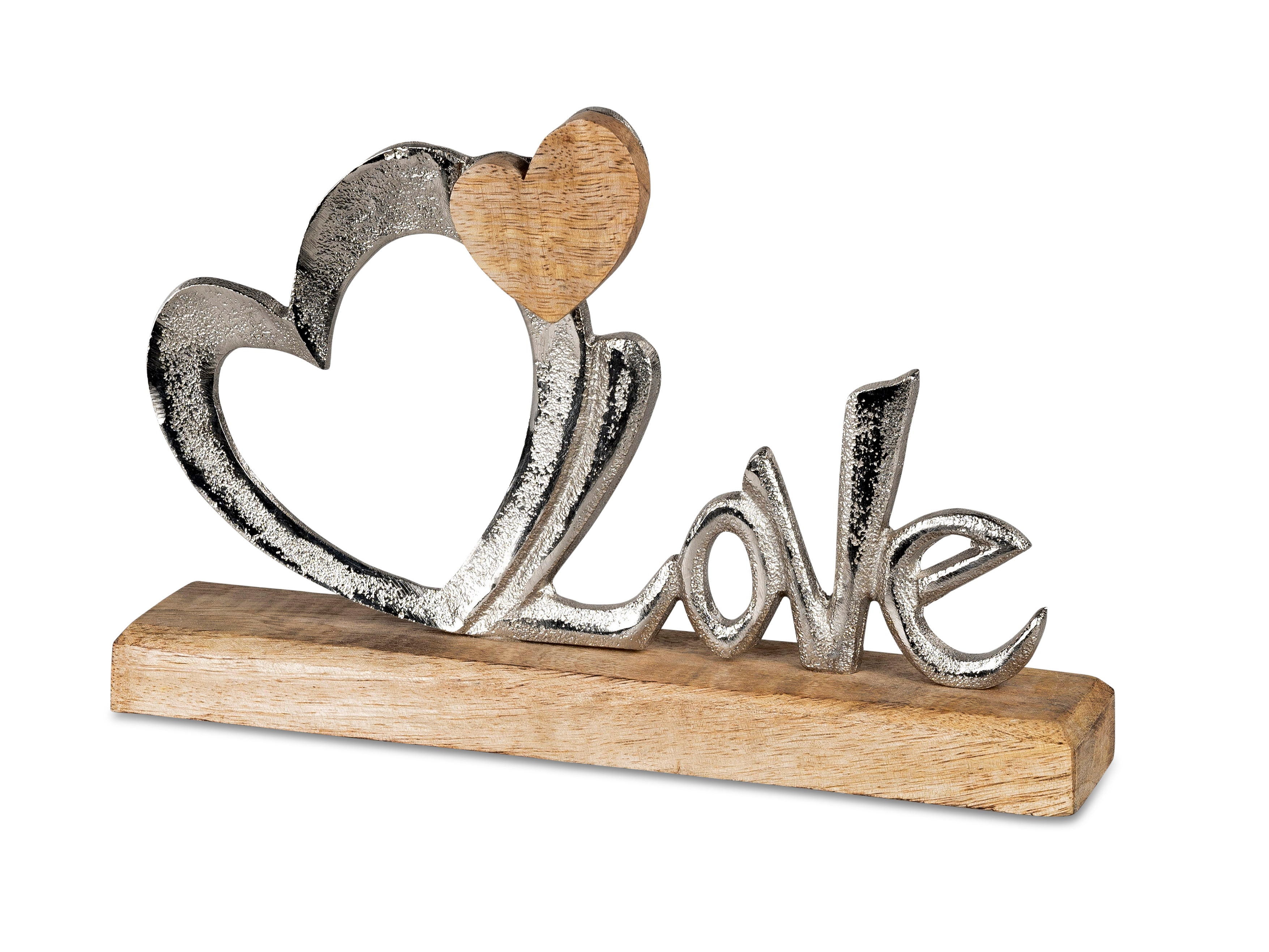 Modern lettering stand LOVE silver on mango wood 16x24 cm