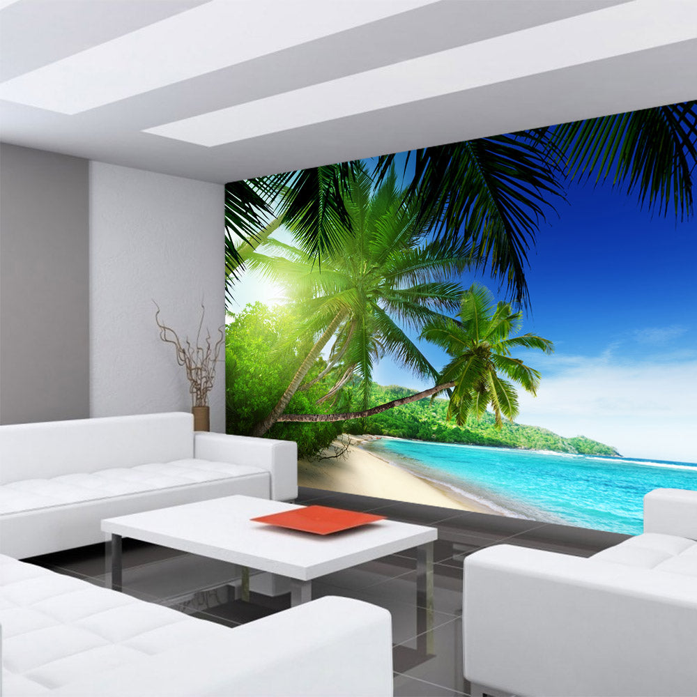 Nonwoven photo wallpaper Paradise Beach beach wallpaper beach sea palm trees beach 3D ocean palm blue