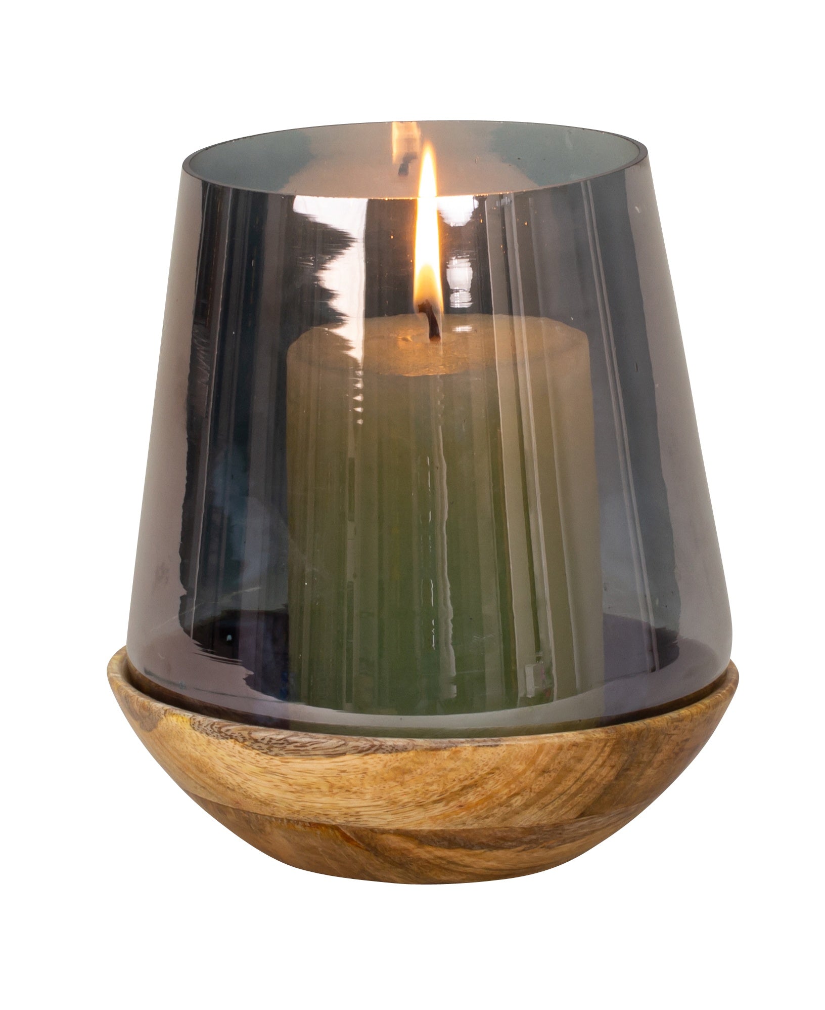 Modern lantern candle holder made of glass and wood black/brown height 20 cm