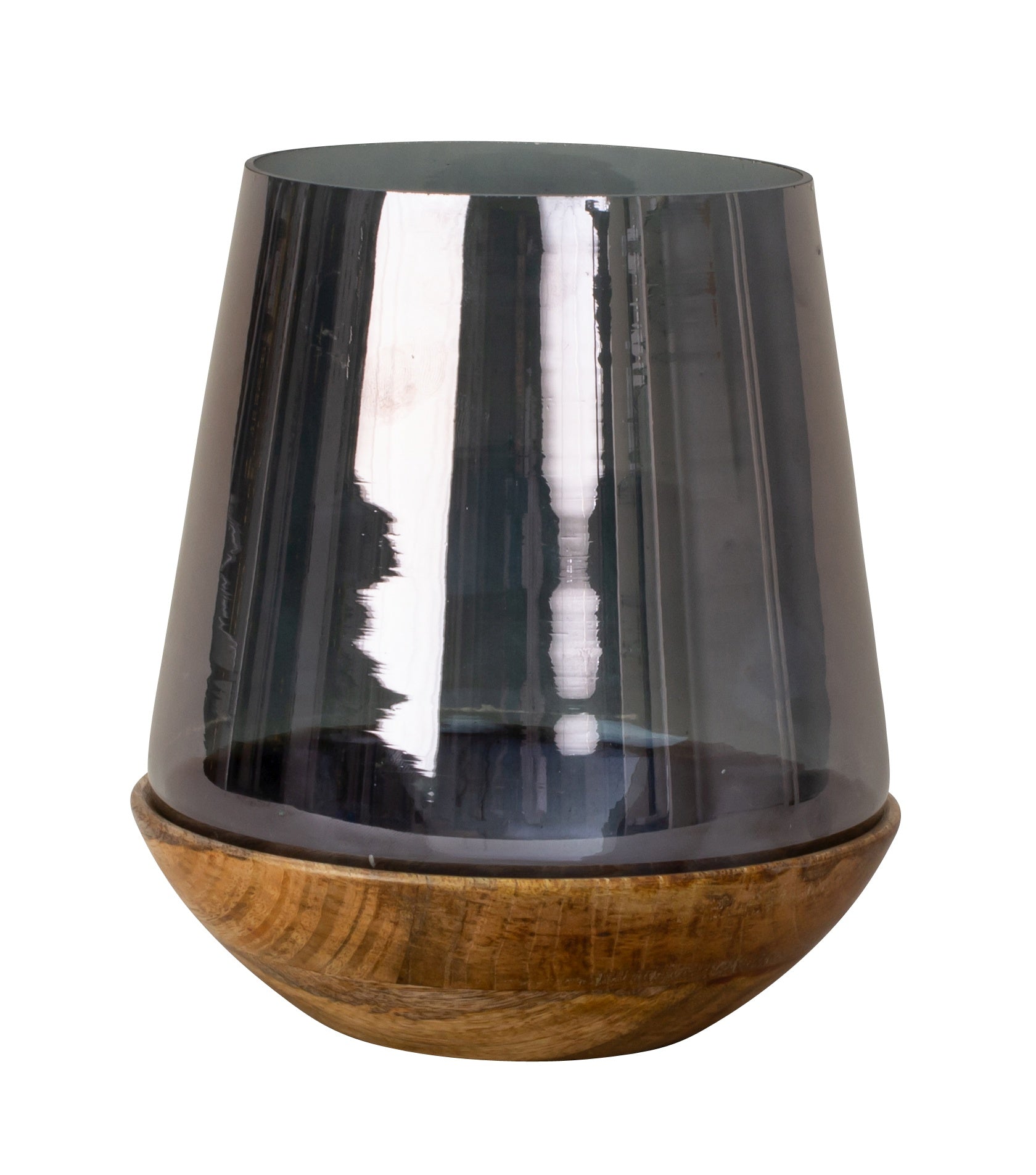 Modern lantern candle holder made of glass and wood black/brown height 20 cm