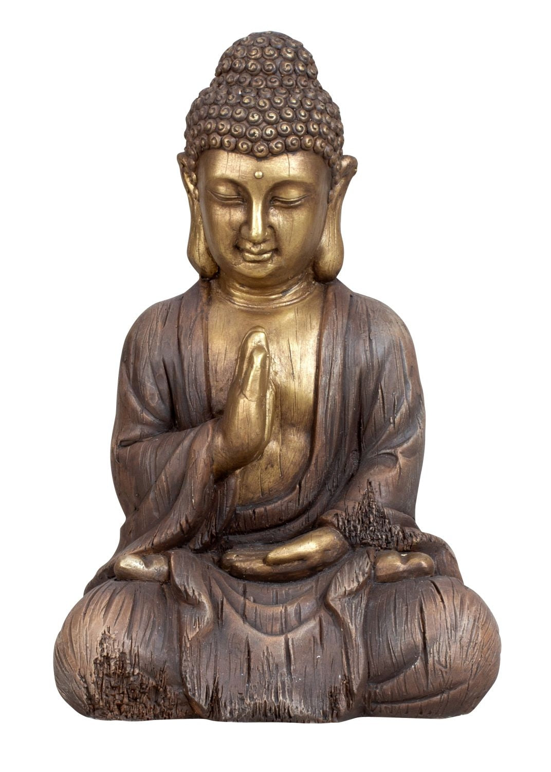 Sculpture moderne figure décorative Bouddha en pierre artificielle or/marron hauteur 45 cm largeur 31 cm