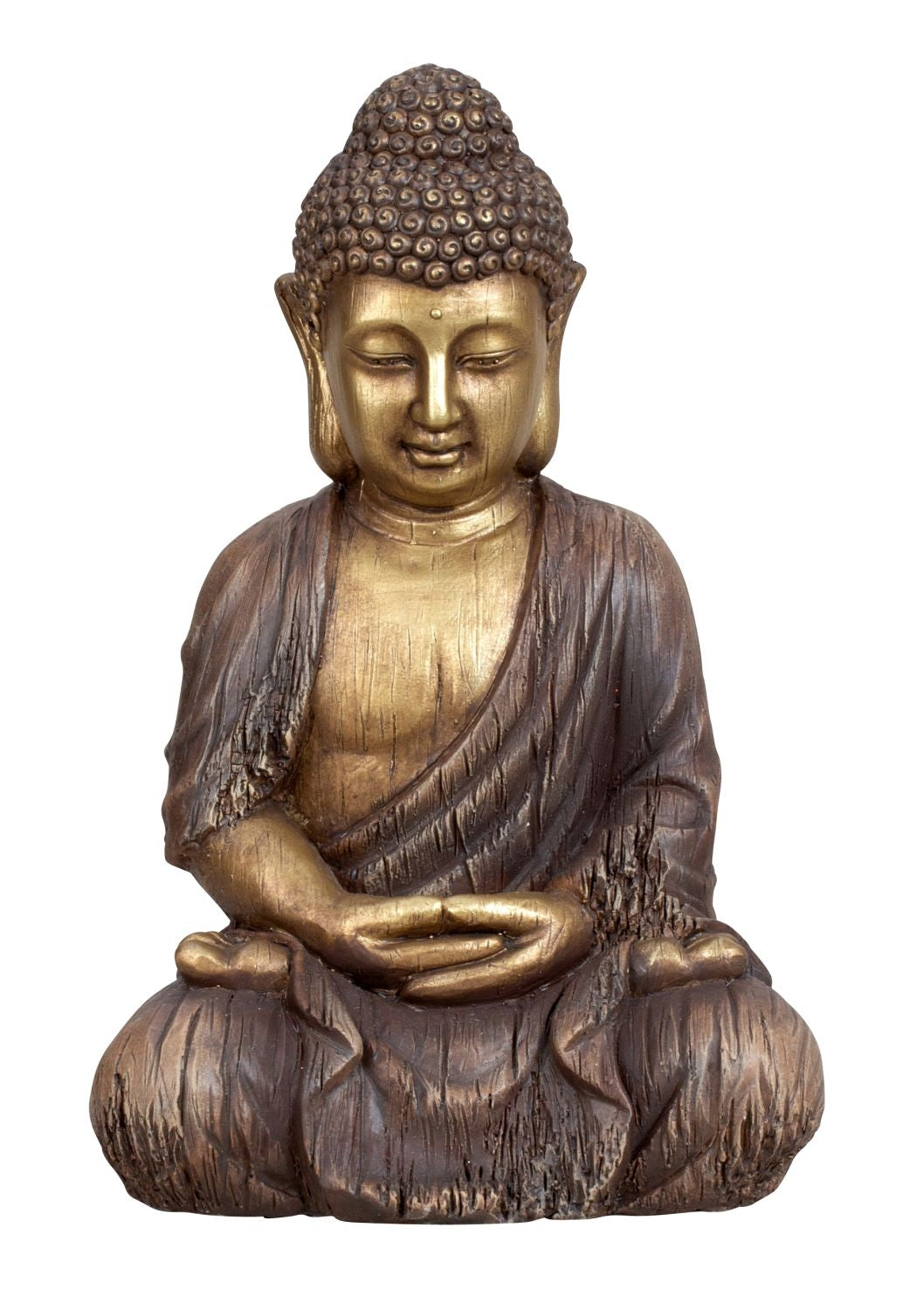 Sculpture moderne figure décorative Bouddha en pierre artificielle or/marron hauteur 45 cm largeur 30 cm