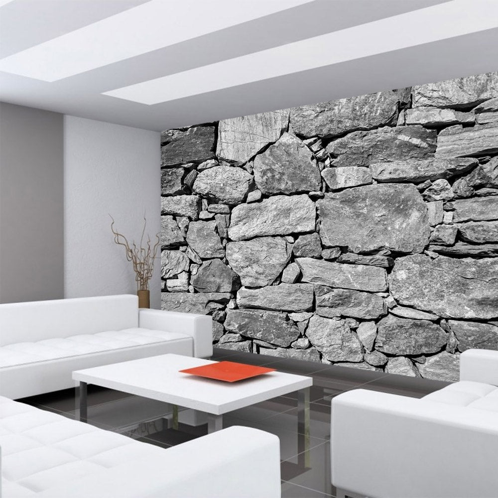 Nonwoven photo wallpaper Black and White Stone Wall stone wall wallpaper 3D pink