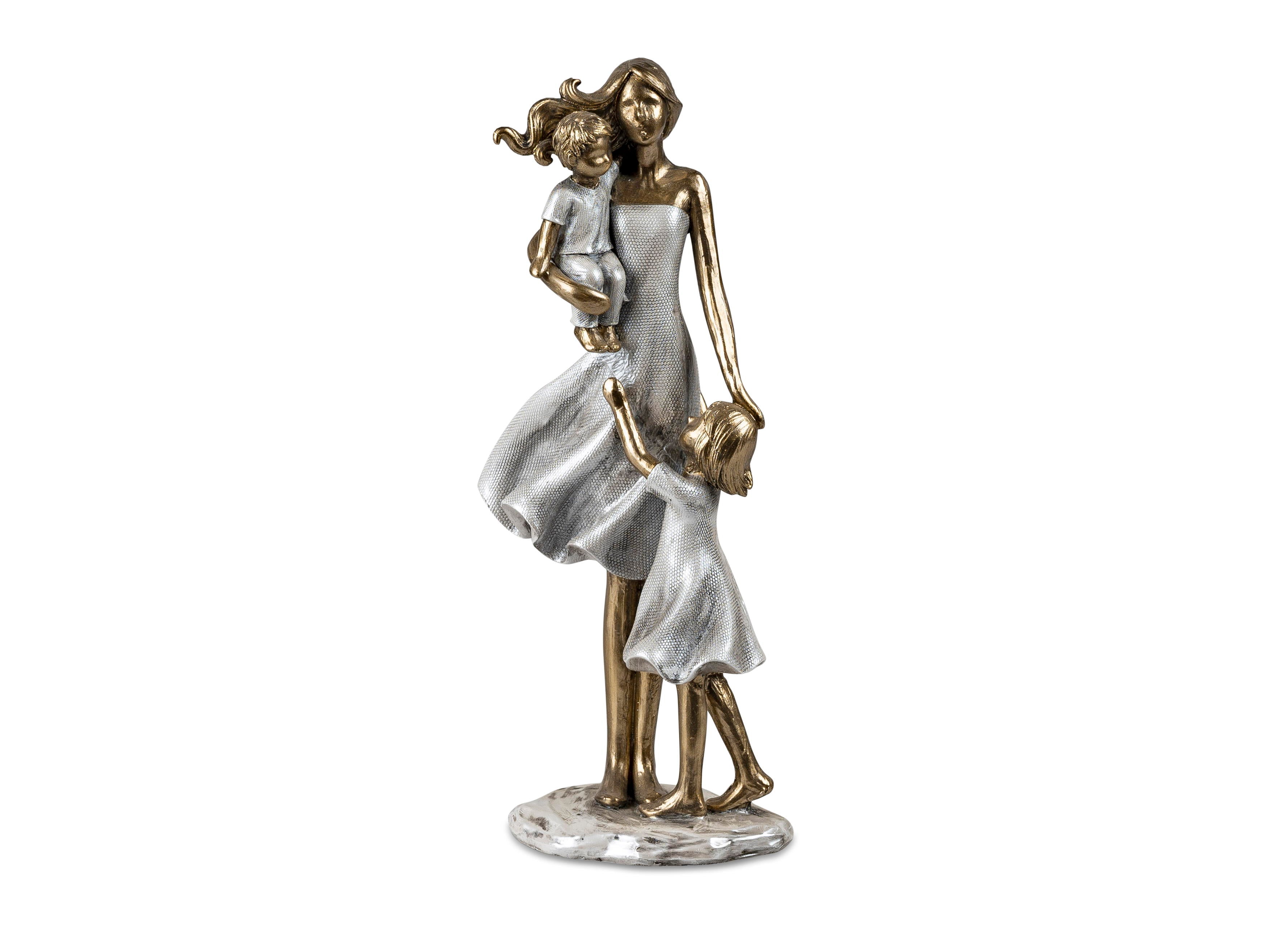 Modern sculpture decoration figure family on base silver/gold 11x24 cm