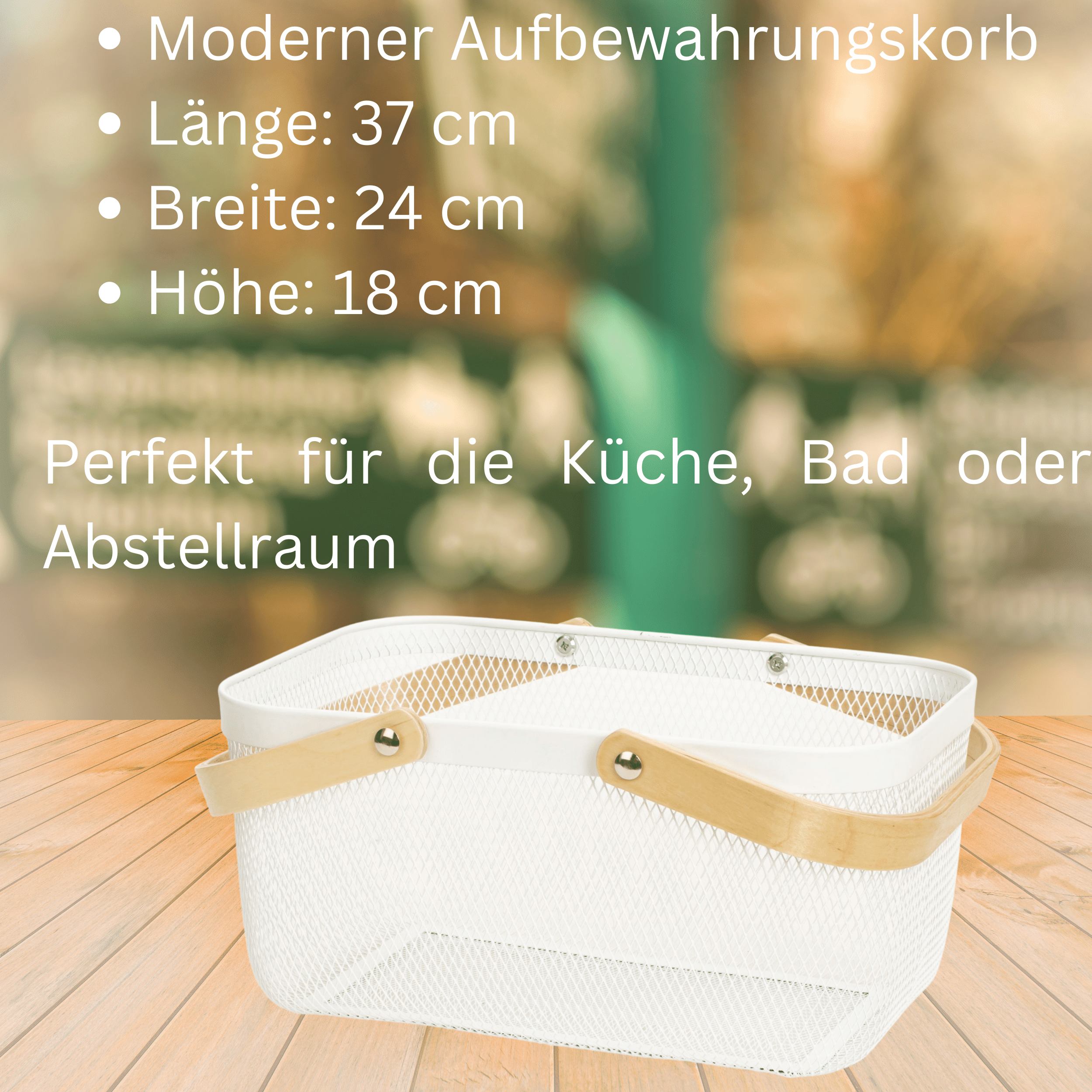 Aufbewahrungskorb mit Henkel für Kleidung Deko oder Accessoires weiß aus Stahl und Holz 37x24x18 cm