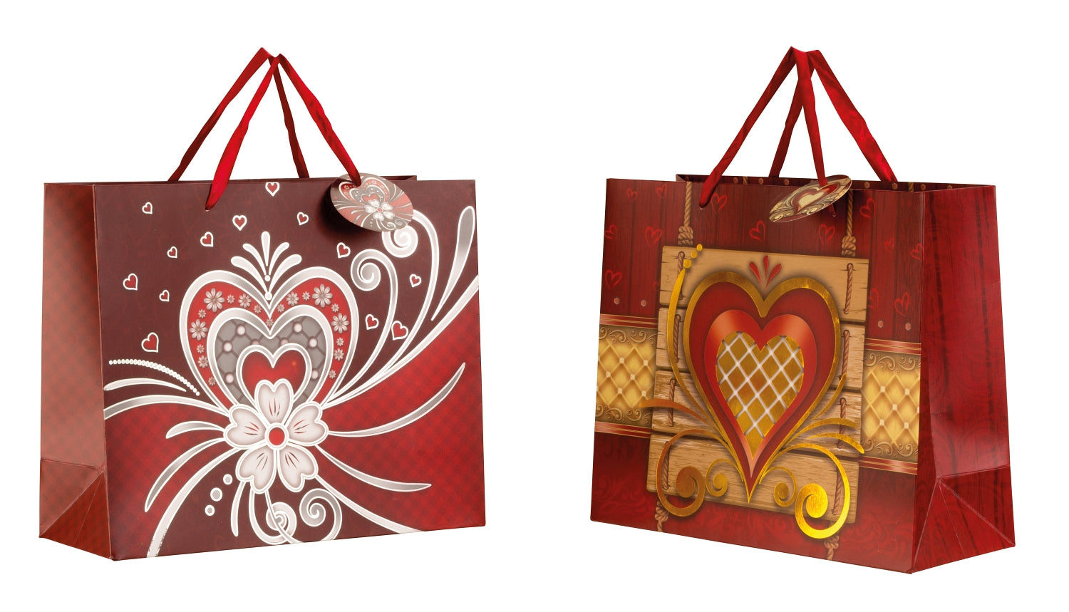 Modern gift bags hearts and love in a set of 4 dimensions 31x26x12cm