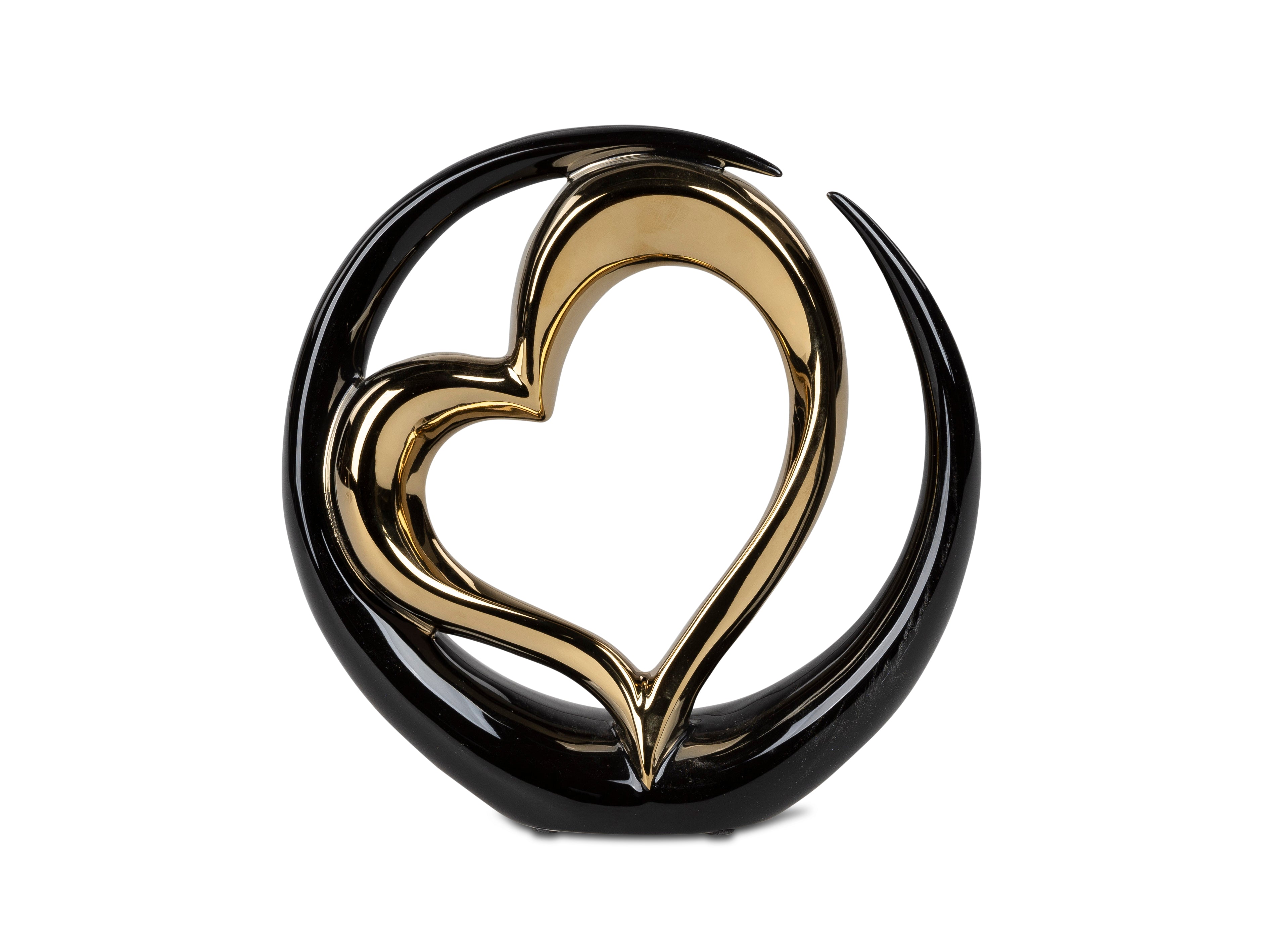 Modern sculpture decorative figure heart made of porcelain black/gold 23x23 cm