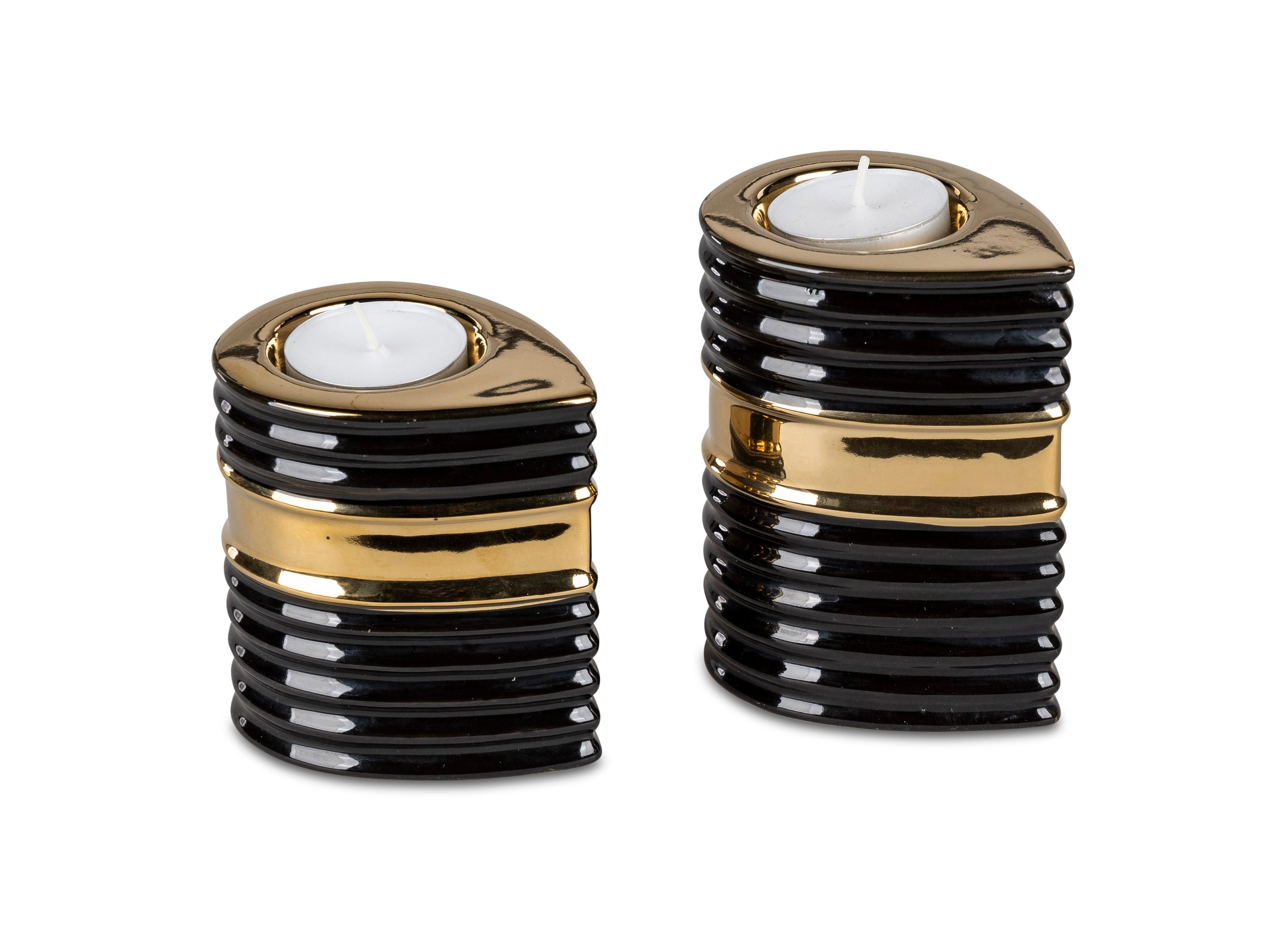 Modern tealight holder tealight lamp lantern in a set of 2 made of ceramic black/gold height 9x11 cm