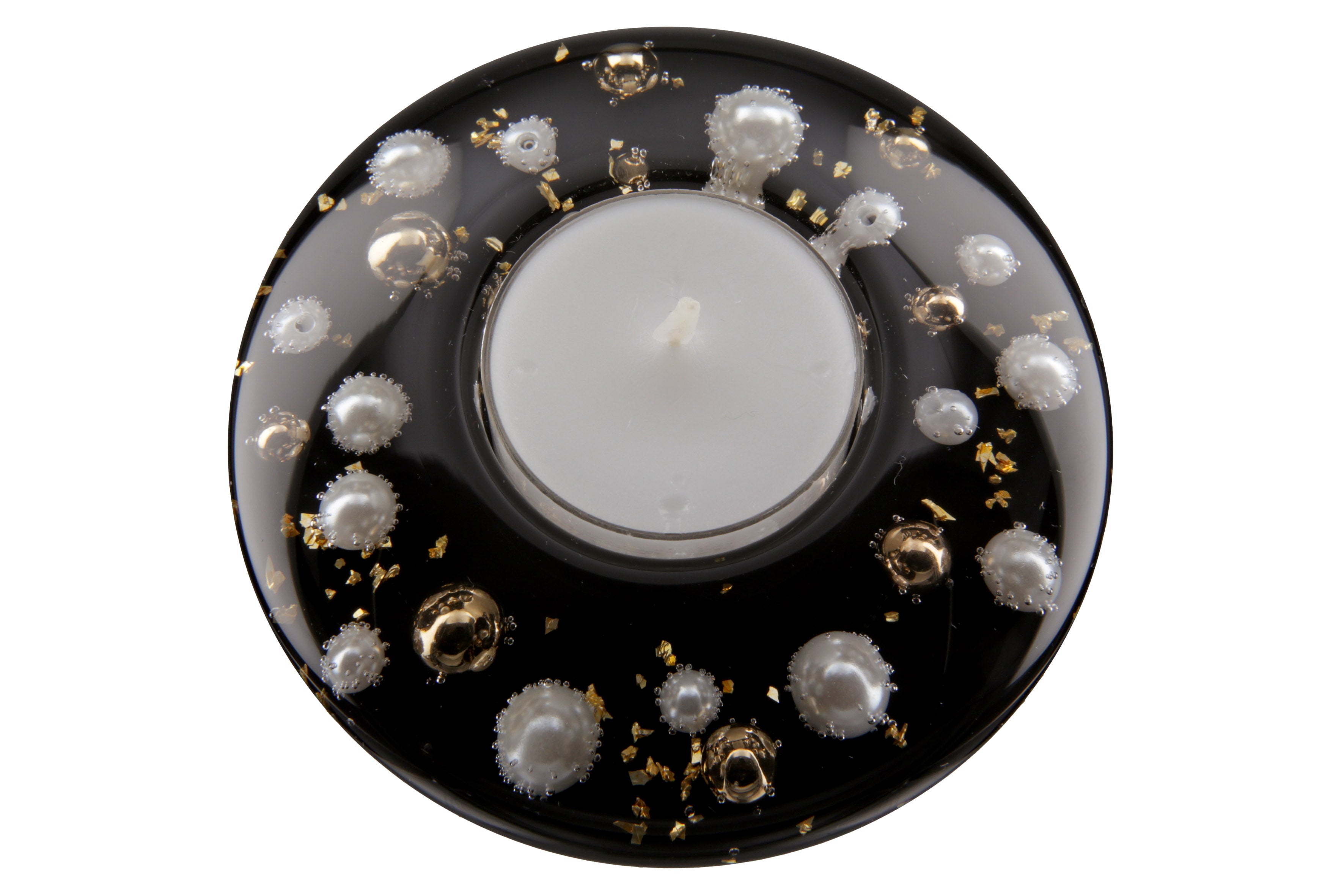 Modern tealight holder lantern holder made of black glass, diameter 10 cm (variant 3)