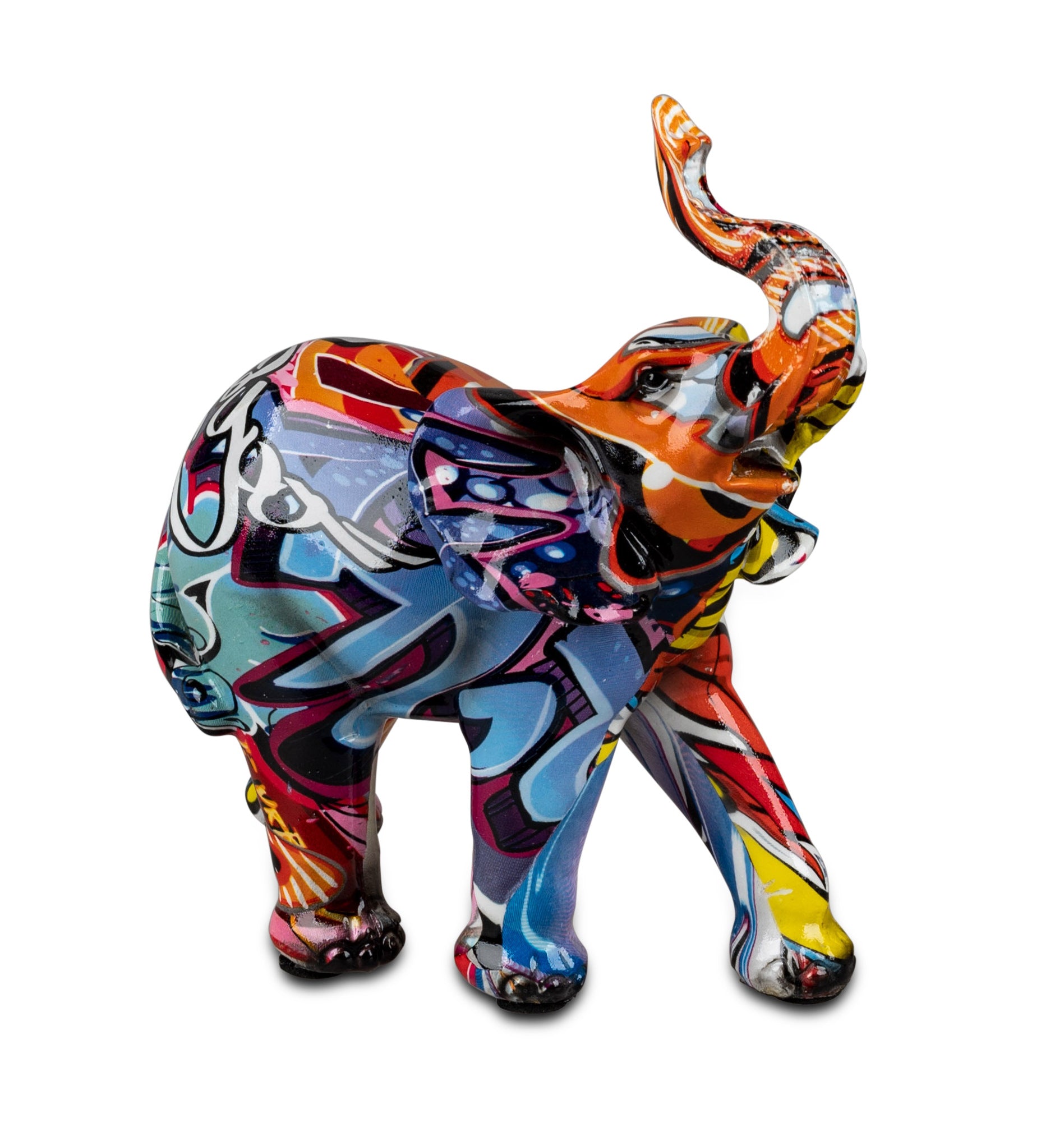 Sculpture moderne figure décorative éléphant POP Art en pierre artificielle, multicolore, 12x14 cm