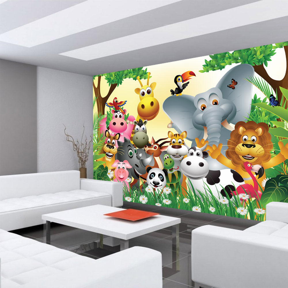 Vlies Fototapete Jungle Animals Party Kindertapete Tapete Kinderzimmer Dschungel Zoo Tiere